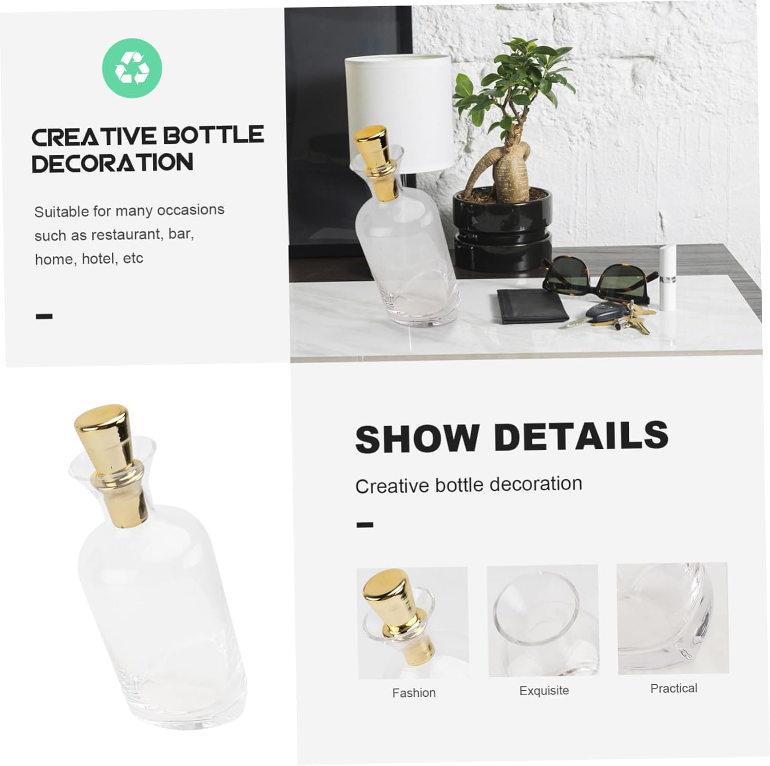 FUNOMOCYA Unique Stand Crystal Wine Flask Gold Lid Stylish Decanter for Barware for Drinkers image number 1