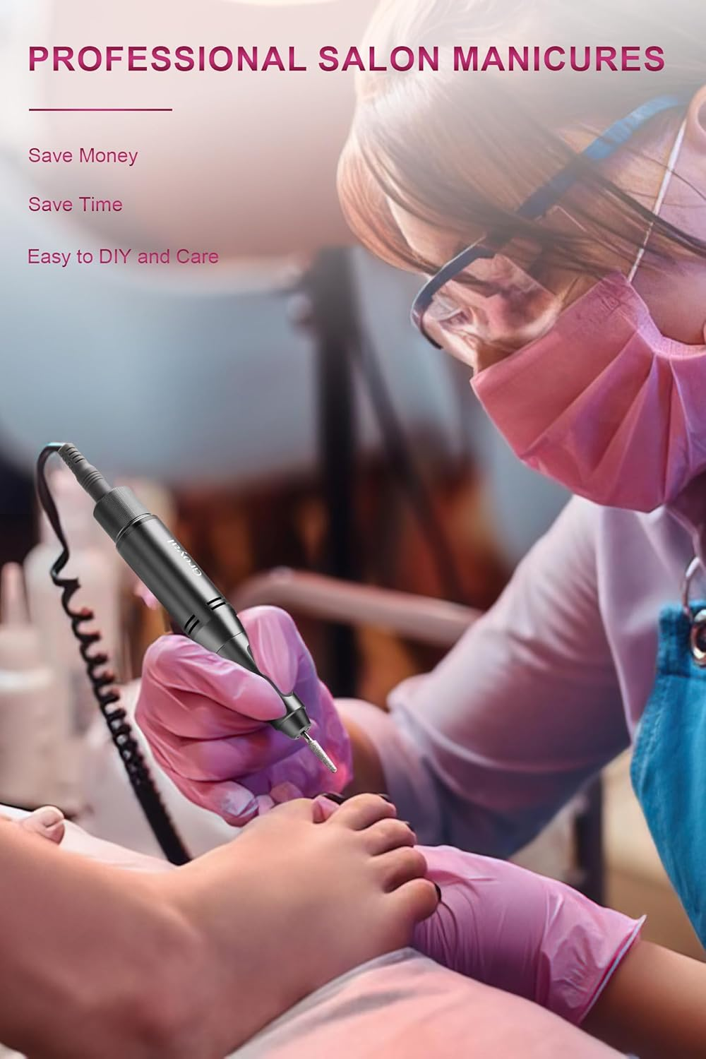 Groyal Nail Drill Electric File 45000RPM Rechargeable, Cordless with 11 Pcs Bits for Acrylic Gel Nails, Salon/Home