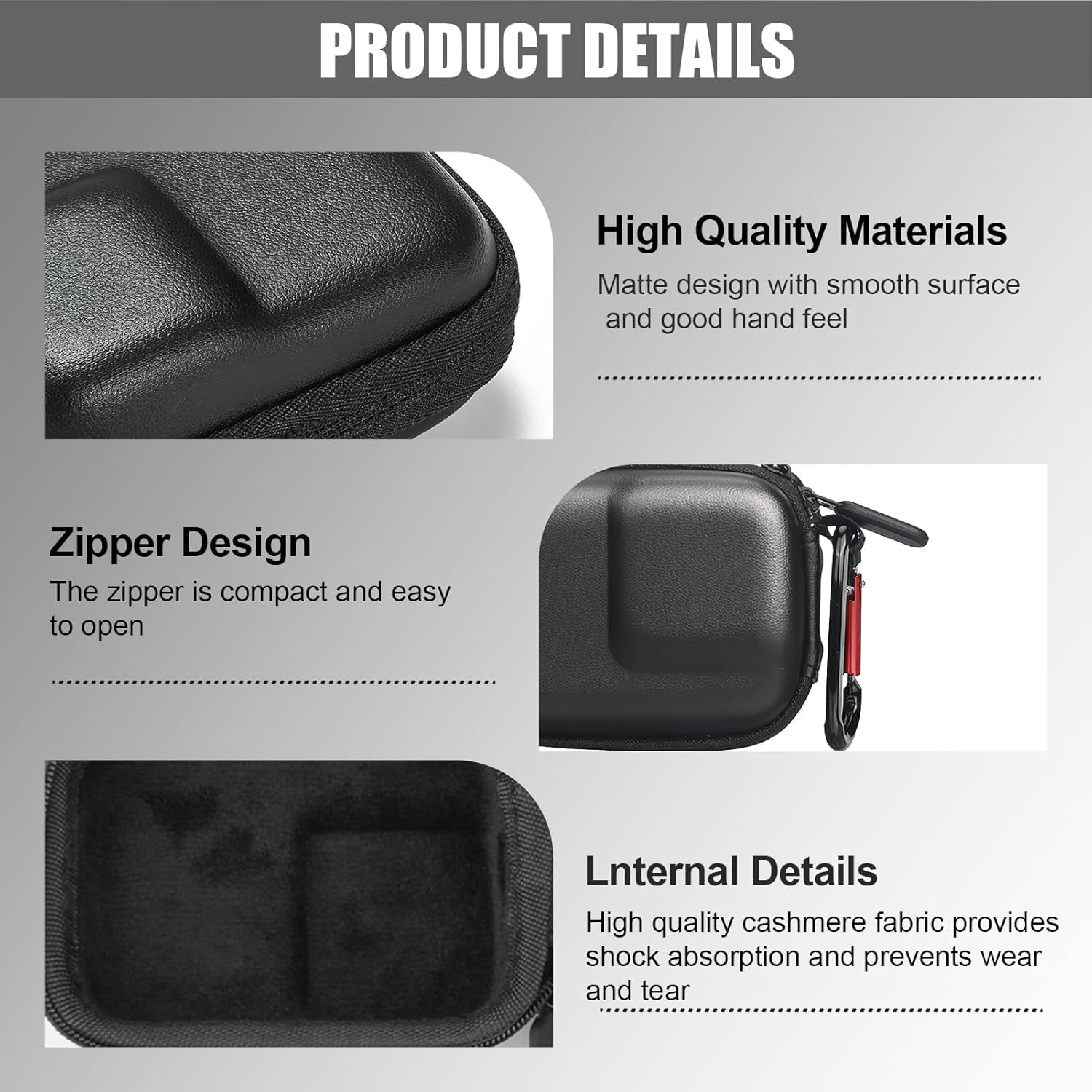 Shell Case for Go Pro,Rugged Hard Compact Travel Camear Storage Organiser with Carabiner Clip,Protective Bag for Insta360/Dji Mini 4 Pro/Kids Camera DJI Action 5 Pro/4/3 & Hero 13 Accessories Black image number 3