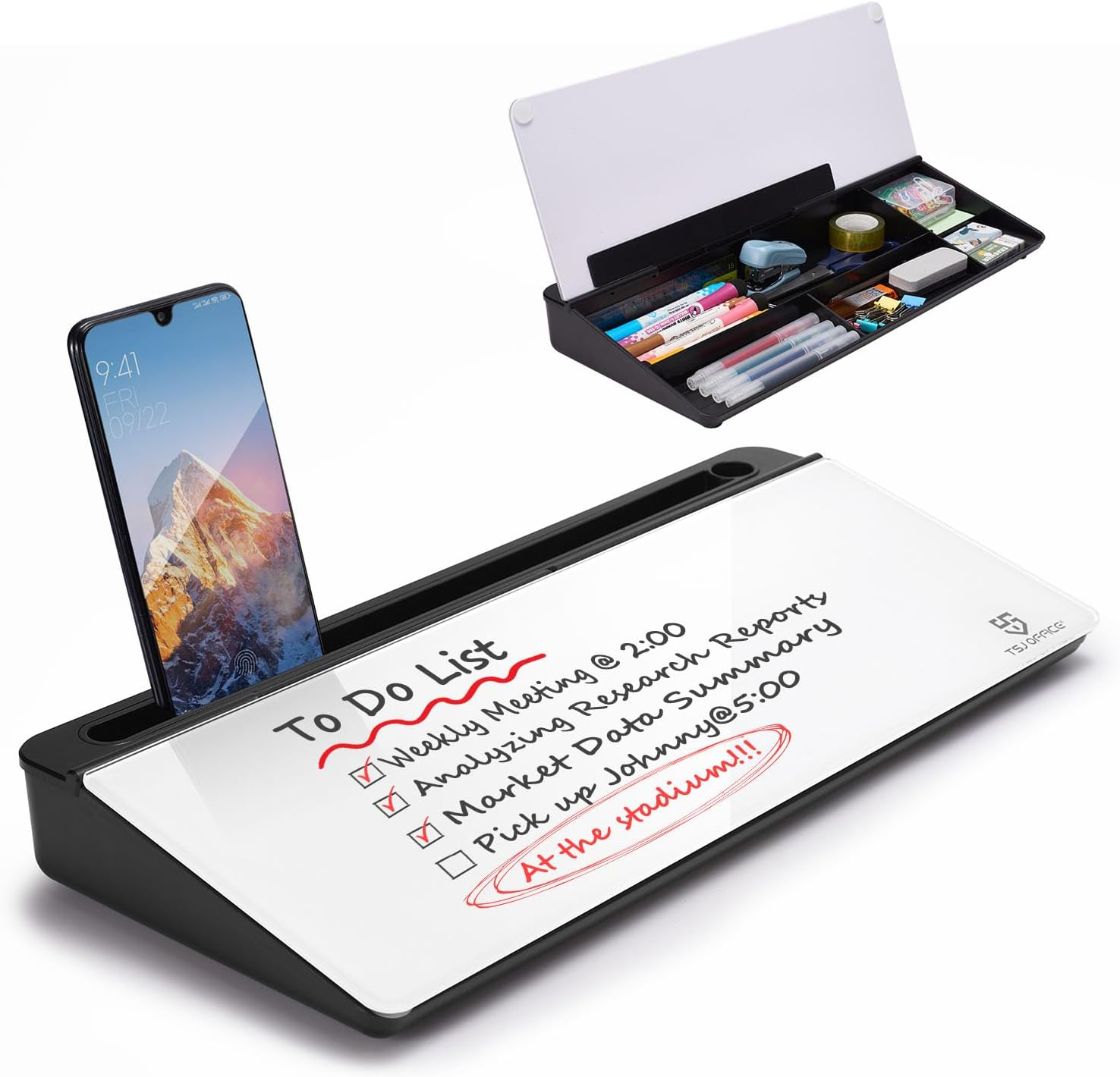 TSJ Office Desktop Whiteboard Dry-Erase-Board - Computer Keyboard Stand White Board Surface Pad with Drawer, Desk Organizers with Accessories for Office, Home, School Supplies