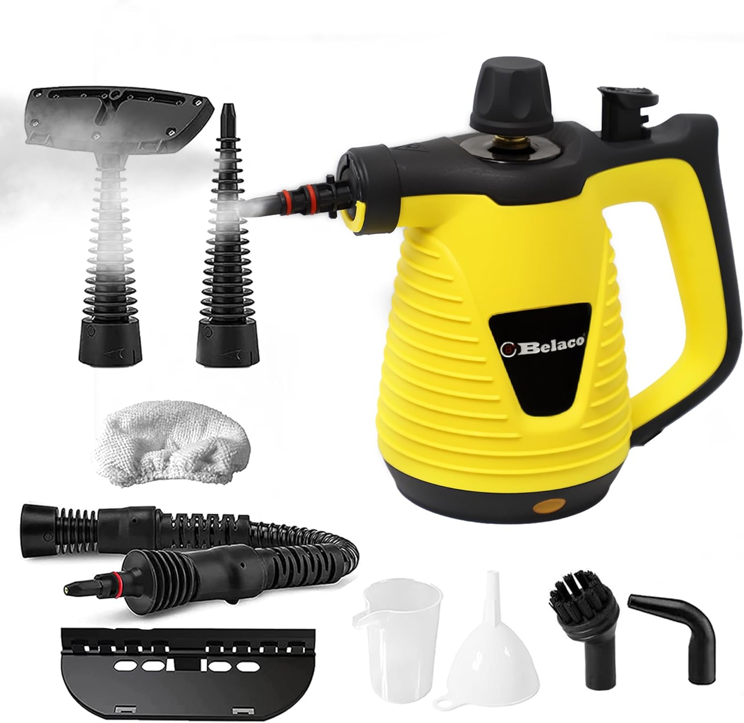 Belaco Multipurpose Steam Cleaner Handheld with 9 Pieces Accessory Kit for Multipurpose Yellow Portable Steamer for Stain Removing Tiles Kitchen Bathroom Garment Car Seats & More 1050W British Plug image number 5