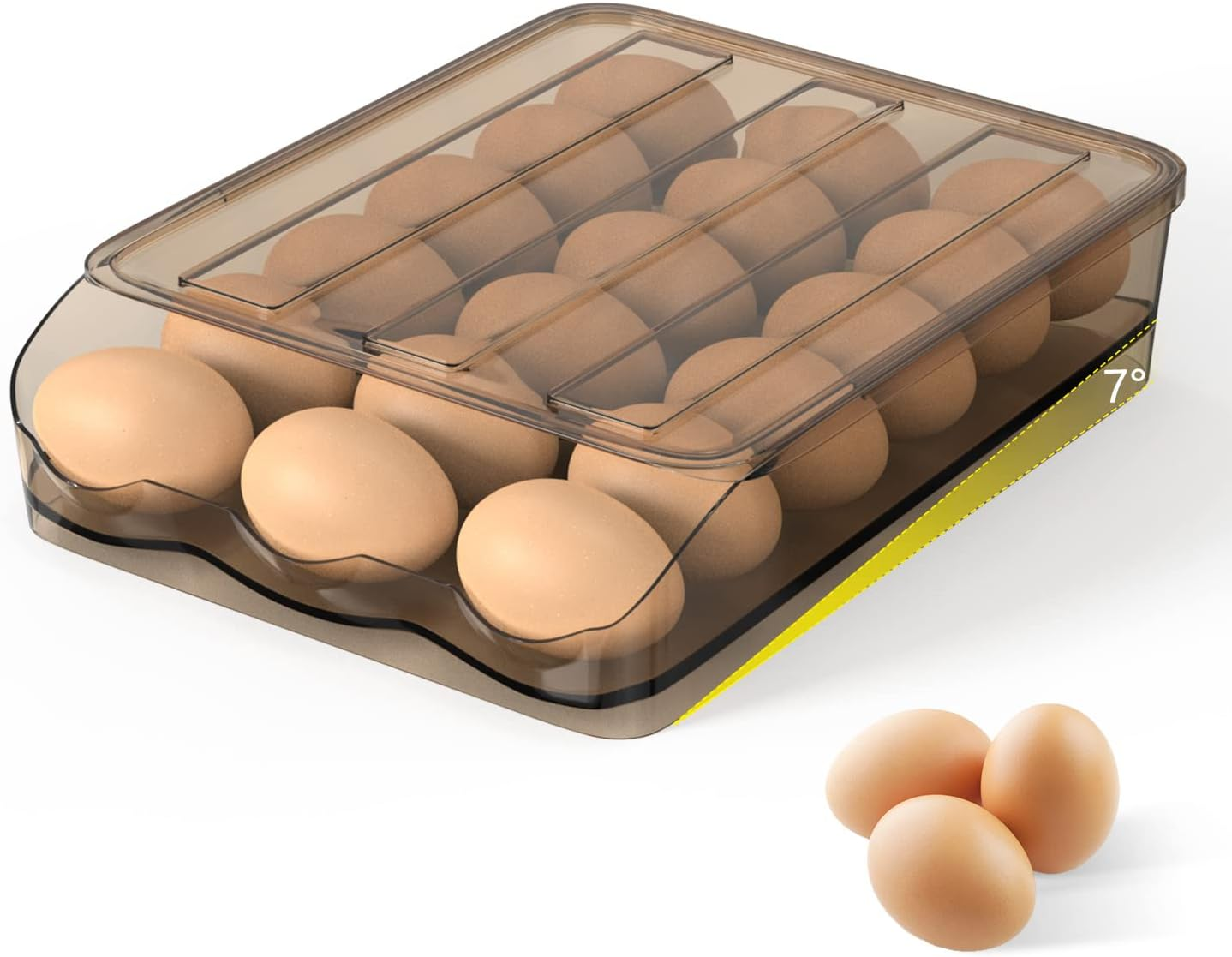 Siewl Automatic Rolling 18 Egg Fresh Storage Box for Fridge, Brown, 1 Layer, Practical, Egg Tray image number 2