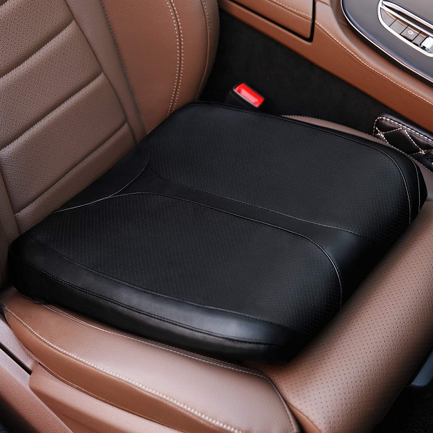 Leather Car Memory Foam Heightening Seat Cushion for Short People Driving, Hip(Coccyx/Tailbone) and Lower Back Pain Relief Butt Pillows, Adult Booster Seat for Car,Truck,Suv, Office Chair.