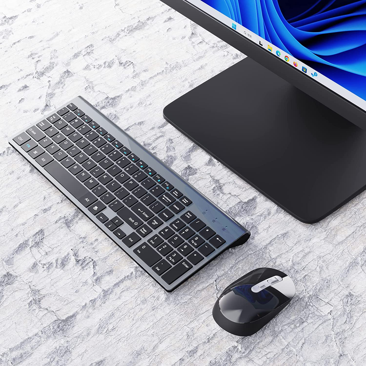 Wireless Keyboard and Mouse,Ultra Thin Sleek Design Keyboard and Mouse 2.4G with USB a & Type C Receiver Wireless Keyboard and Mouse Combo for Windows MAC, Computer, Desktop, Laptop image number 4