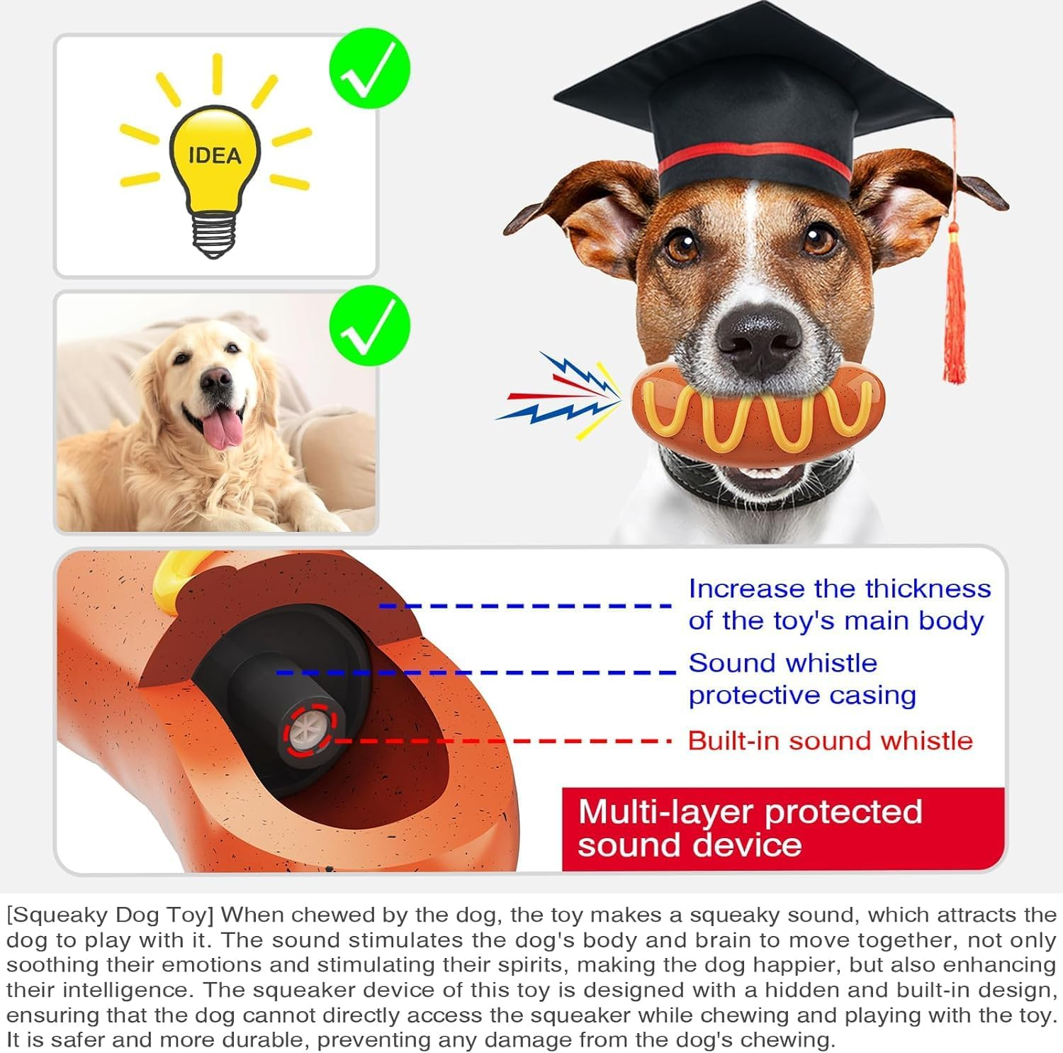 LUPATDY Dog Toy, Indestructible, Squeaky Dog Toy, for Brushing Teeth, Interactive Toy, for Puppies, Medium and Large Dogs, Bratwurst Dog Toy image number 5