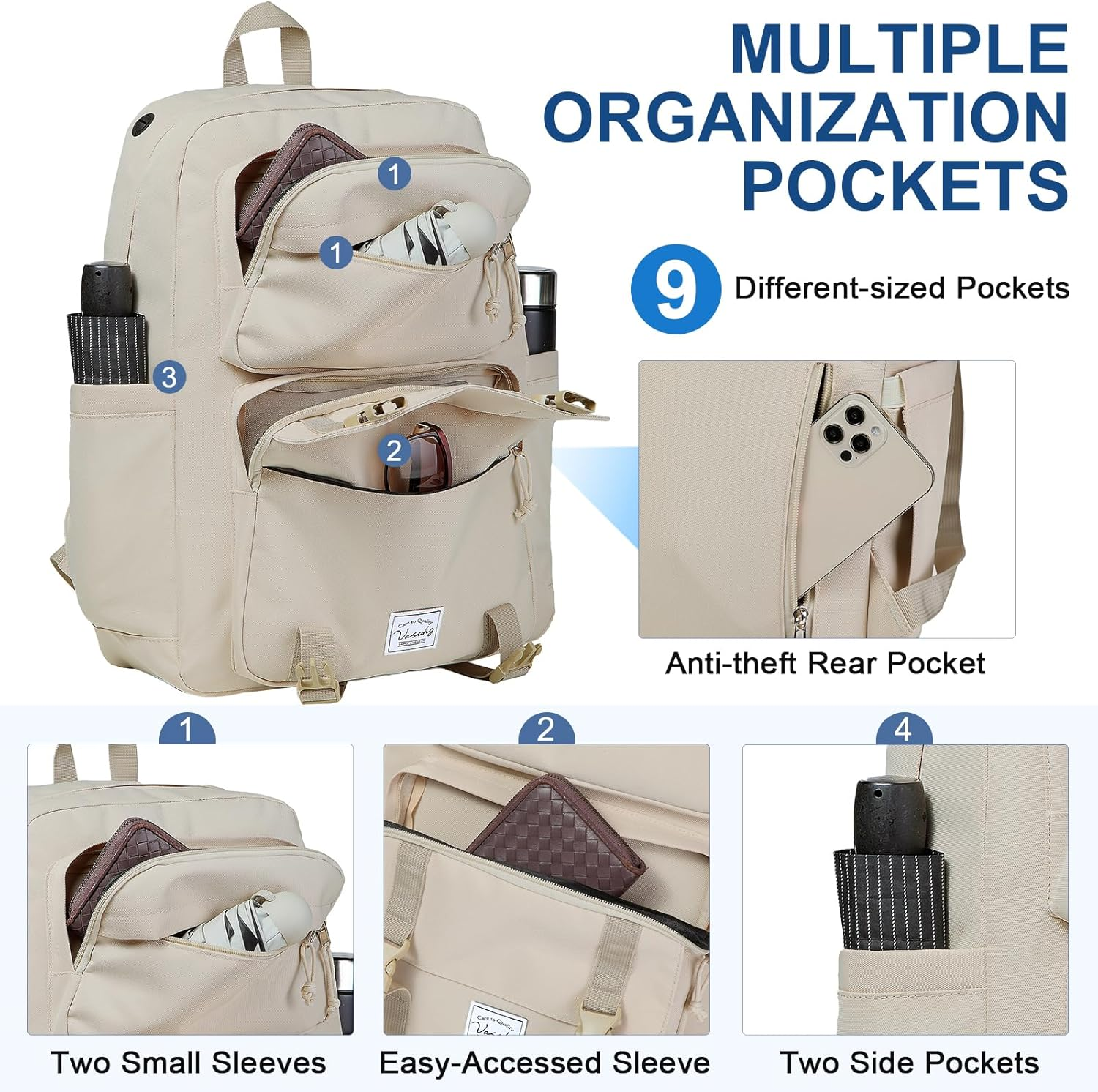 Backpack for Men Women,Vaschy Unisex Large Fashion Schoolbag Book Bag Rucksack for High School/College/Work/Travel/Commuter 15.6-17Inch Laptop Backpack Travel Backpack image number 6