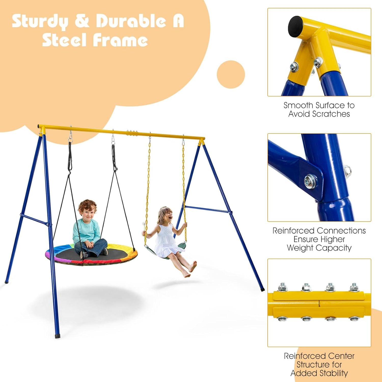 HONEY JOY 2 Seat Swing Frame for Kids, Children Heavy-Duty Metal Swing Stand W/Ground Stakes, A-Shaped Toddlers Swing Frame for Outdoor Backyard, up to 300KG Weight Capacity, Fits for Most Swings image number 1