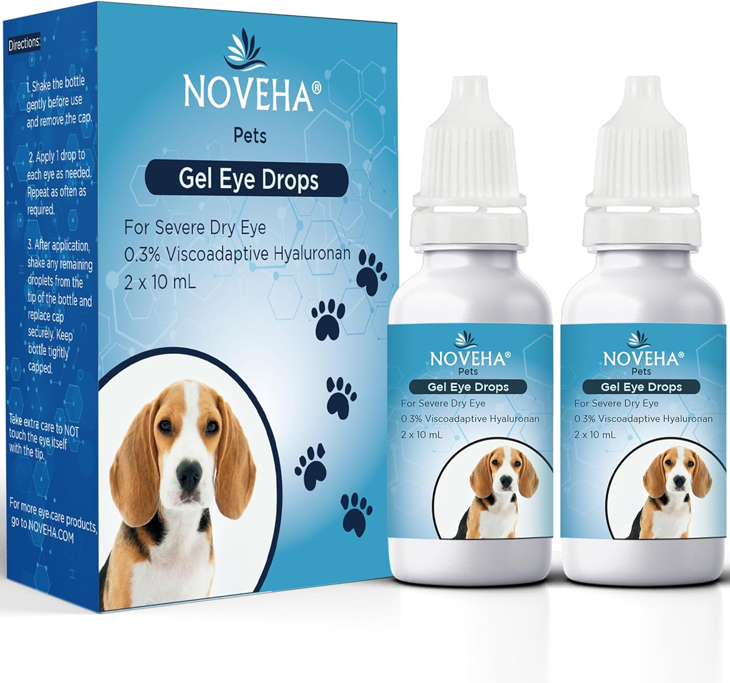 NOVEHA Pet Gel Eye Drops with 0.3% Viscoadaptive Hyaluronan | Eye Solution for Severe Dry Eyes - Long Lasting Hydration, Reduces Nuisance, Swelling & Dryness - Eye Lube for Dogs and Cats (2X10Ml) image number 3
