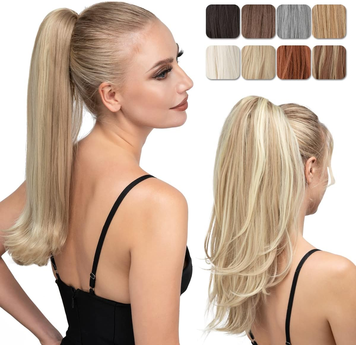 YOUNGWAYS Clip in Ponytail Extension Dirty Blonde 18 Inch Pony Tails Hair Extensions for Women Long Straight Curly Tail Ponytail Hair Piece Synthetic Fake Versatile Pony image number 4