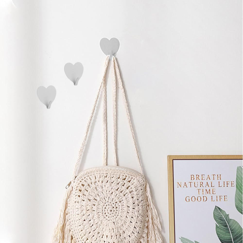 Heart Shaped Wall Hooks - 12 Pcs Stainless Steel Adhesive Hooks, Towel, Coat, Purse Hangers Strong Decorative Hangers for Room, Kitchen, Bath (Silvery) image number 2