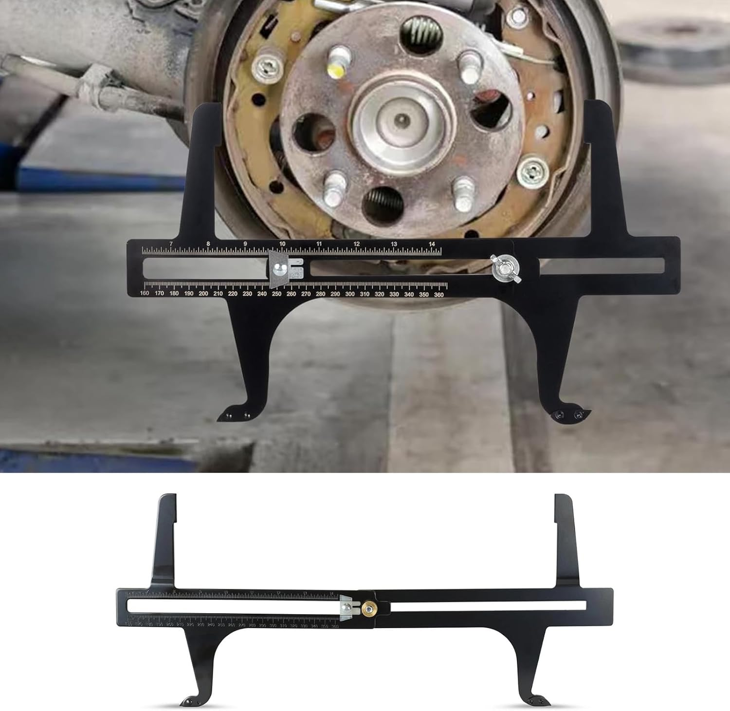 Brake Drum Measuring Resetting Tool, 6.5-14.25 Inch Double Scale Combination Brake Reset Gauge, Brake Measuring Tool for Rotor Resetting, Adjusting Brake Shoes, Measuring image number 2