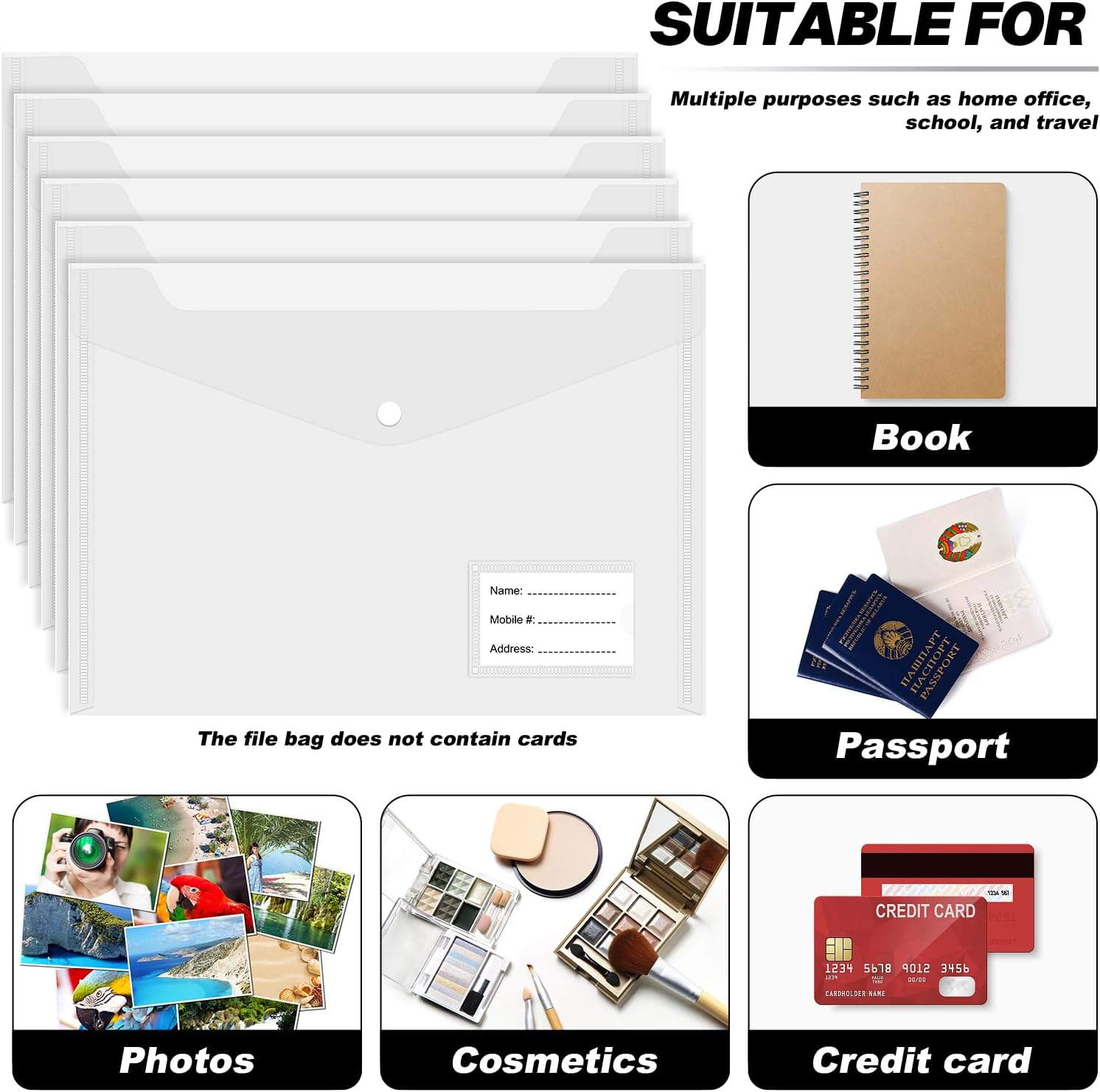 40PCS A4 Plastic Envelopes Filing Envelopes A4 Plastic Wallets Folder Clear Document Folders File Envelopes with Label Pocket Document Wallet with Snap Closure for School Home Office (White)