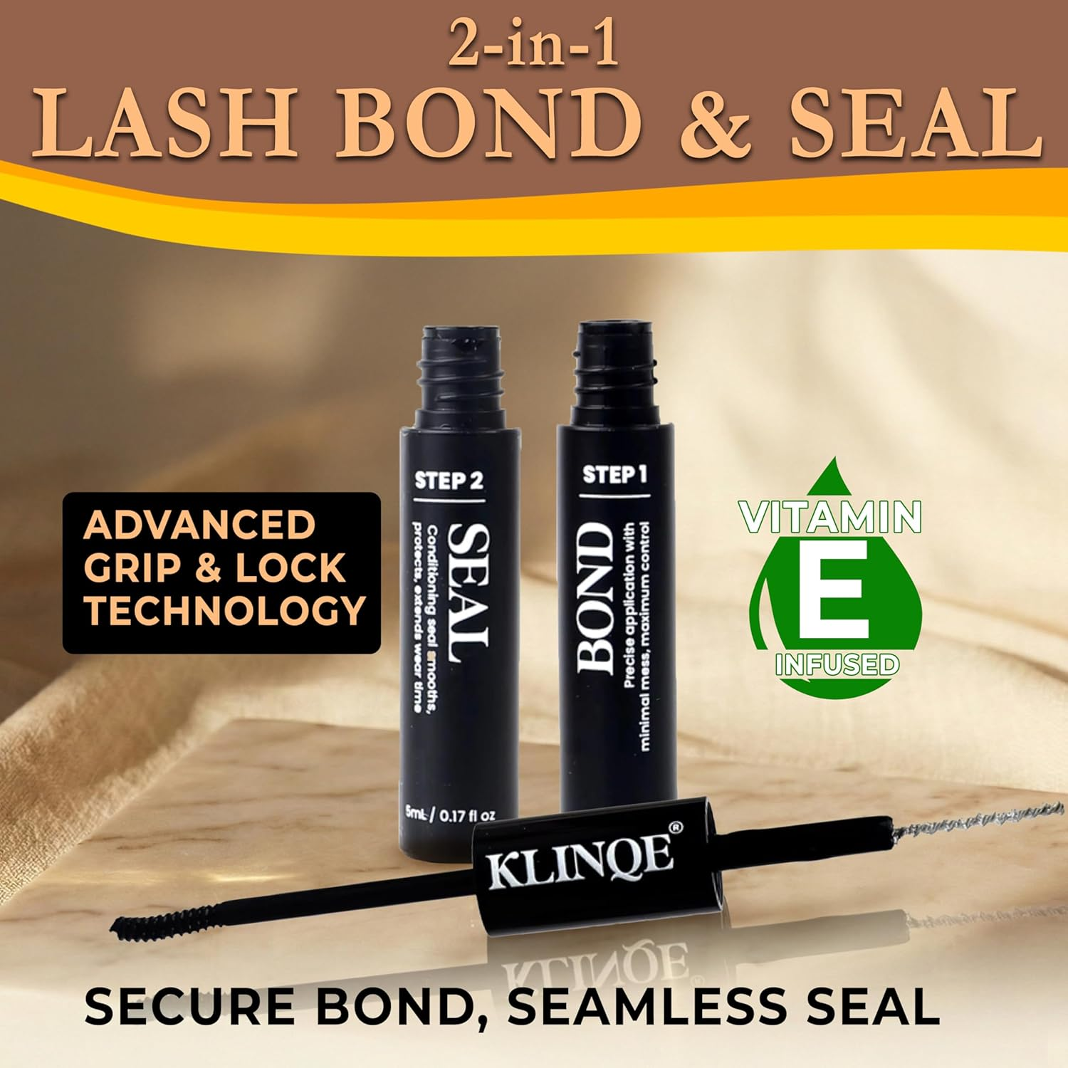 KLINQE Bond and Seal 2 in 1 Eyelash Glue &ndash; Waterproof, Long-Lasting Hold, Latex-Free Cluster Lash Adhesive for DIY Lash Extensions (Black Bond & Clear Seal, 10Ml) image number 4