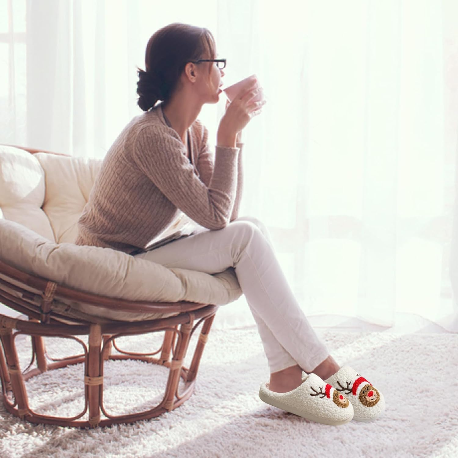 Christmas Slippers for Women - Fuzzy Slippers - Cute Slippers for Women Fun Slippers Soft Plush Christmas Shoes Keep Warm Couples Slippers Borato - 38/39 image number 6