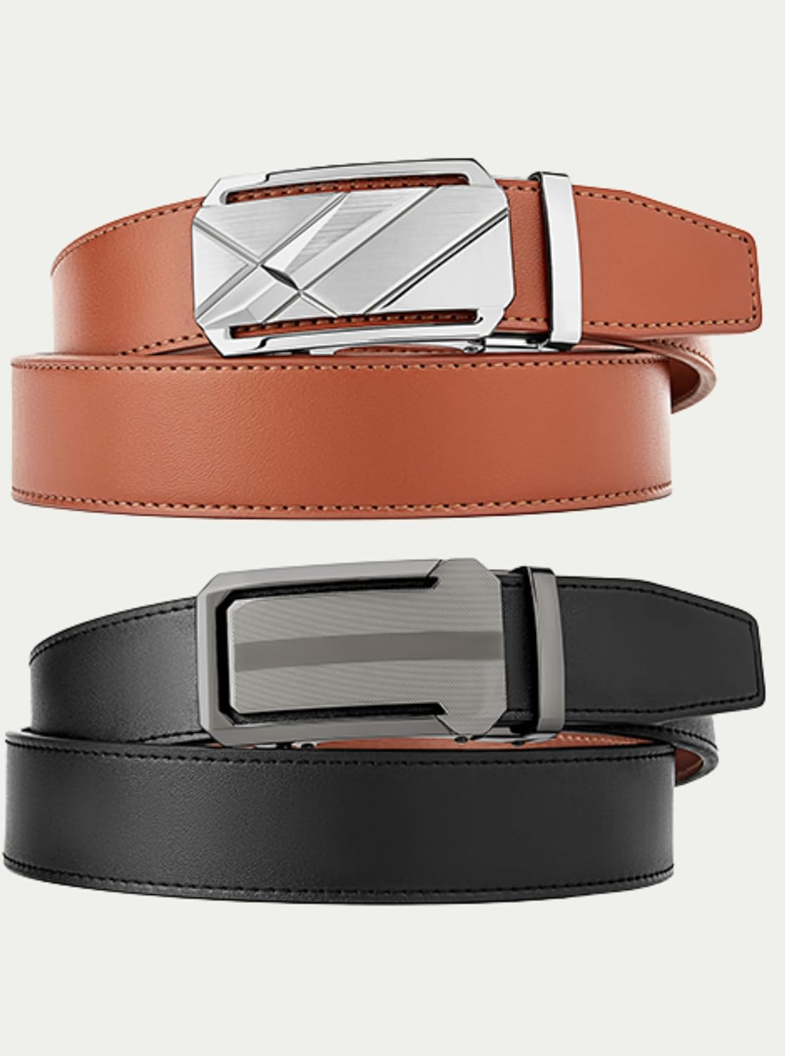 Skiporty Mens Belt 2 Pack Leather Ratchet Dress Belt Double Style in Gift Box for Pants Jeans Comfort Click image number 6