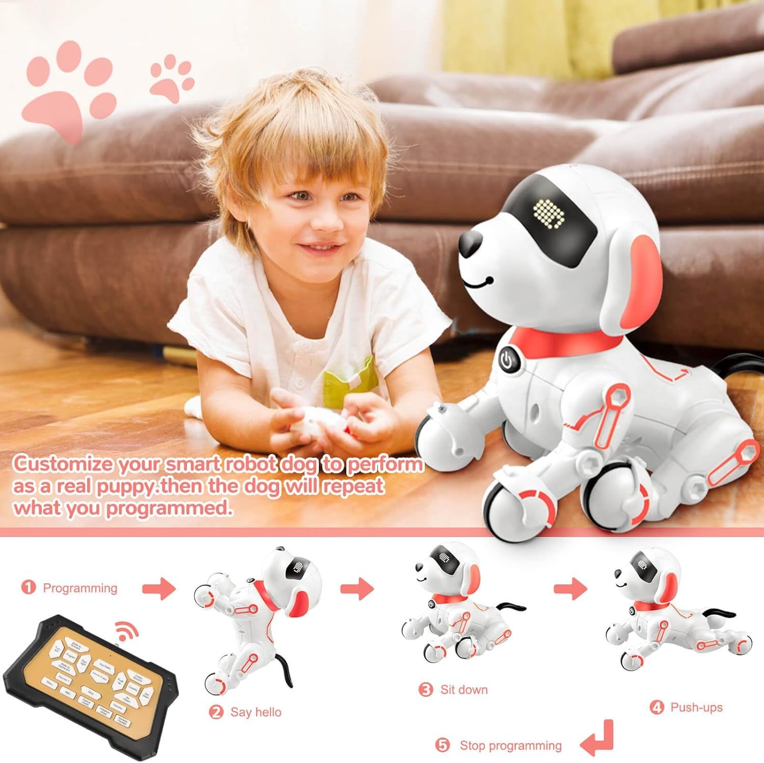 Robot Dog Toys for Kids 8 9 10 11 12, Remote Control Dogs, Robot Dog for Kids 8-12, Pet Robotic, Electric Dog Toy, Robotic Dogs, Toys for 5 6 7 8 9 10 11 12 Years Old Boys Girls, Pink, Y878 image number 2