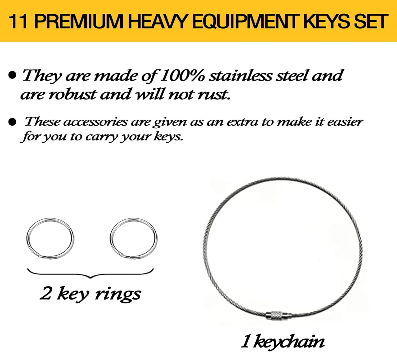 11 Heavy Equipment Keys Set, Construction Master Machine Keys Set for Cat, JD, Case, Komatsu, Hyster, Kubota, JCB, Bobcat, Daewoo, JLG, Toyota, Master Ignition Key for Workers and Opeartors image number 2