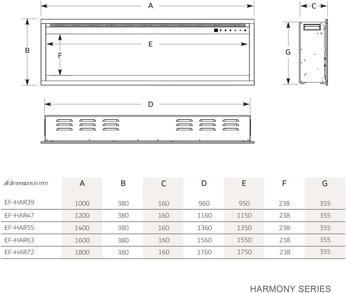Modaliving Harmony Series 1500W Wall Mounted Electric Fireplace with Crackling Sound, 3D Flame, 13-Colour Ember Bed, Smartphone & Voice Control (55 Inch) image number 5