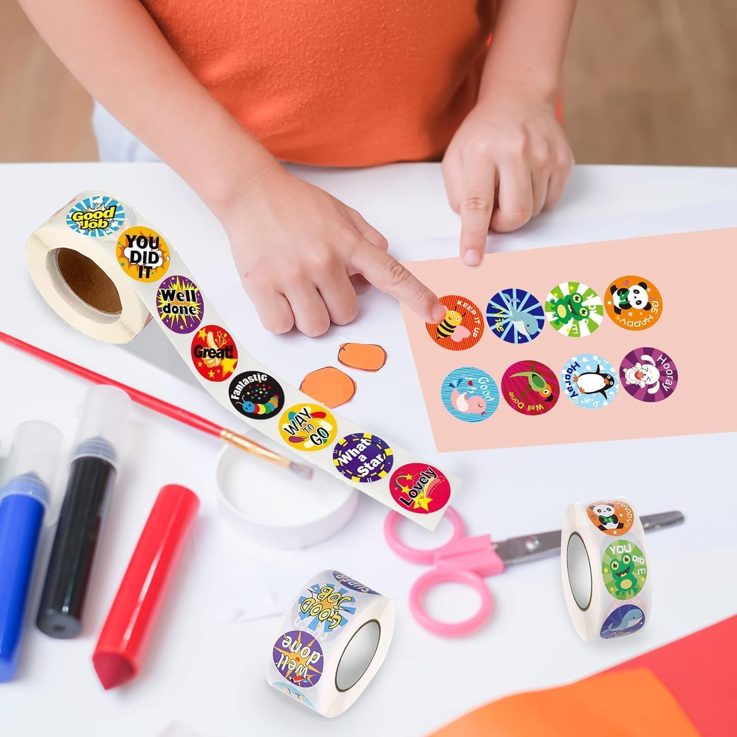 2000Pcs Motivational Reward Stickers for Kids, 4 Rolls 1 Inch round Cartoon Animals Praise Stickers,Motivational Teacher Supplies for Classroom image number 3