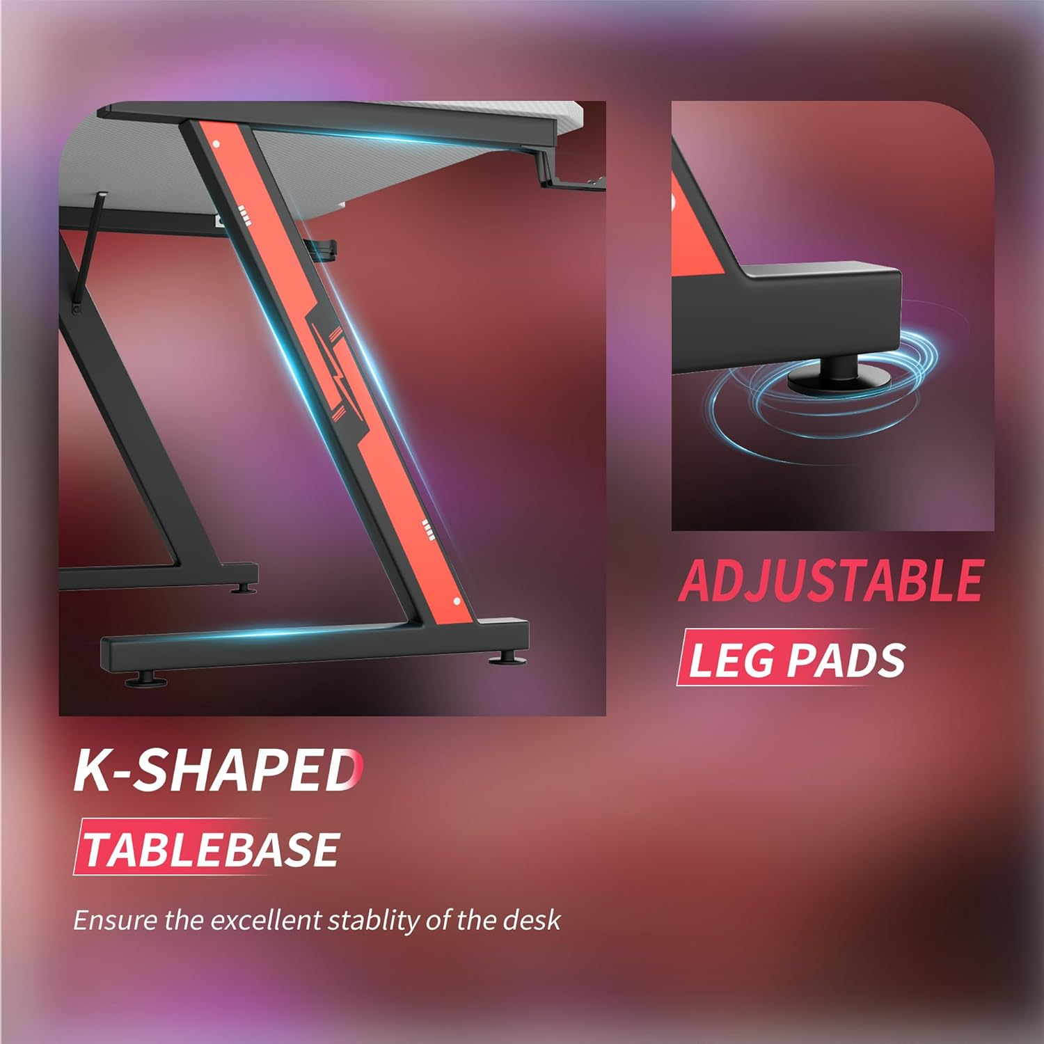 Furmax Gaming Desk Computer Desk Z-Shaped Gaming Table with Carbon Fibre Surface Home Office Desk PC Workstation Desk with Cup Holder, Headphone Hook Modern Style Desk (White, 44 Inch) image number 3