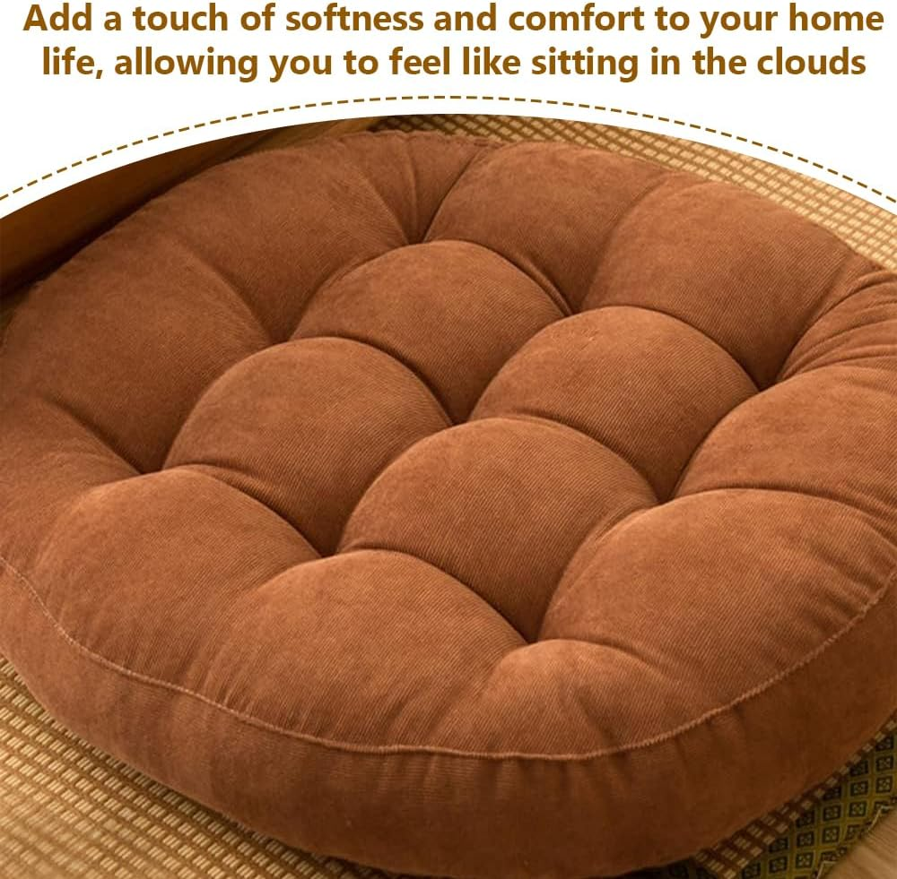 2 Pack Floor Pillow, round Seat Cushion, Floor Cushion Seating with Adults Kids, Tufted Corduroy Floor Cushions for Living Room Tatami,For Home,Bedroom (Coffee) - Coffee image number 2