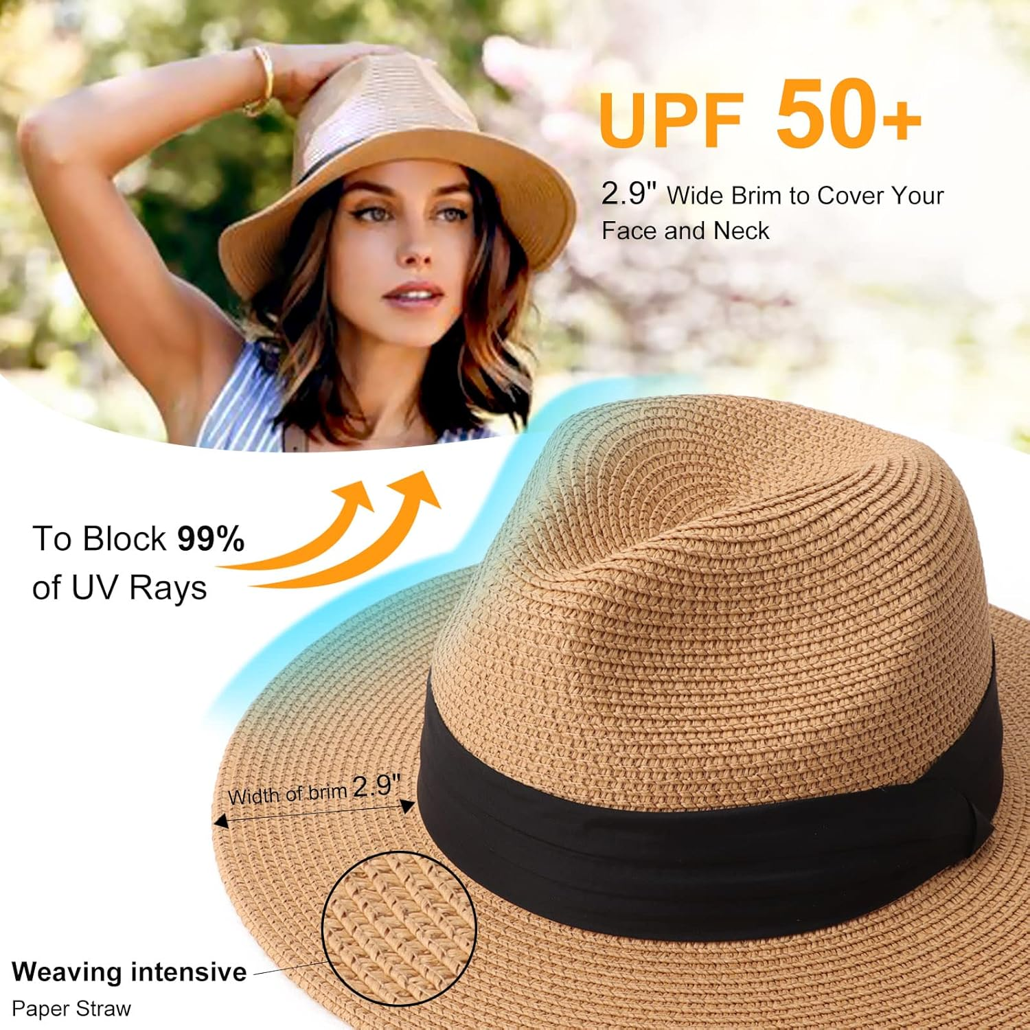 DRESHOW Womens Big Bowknot Straw Hat Floppy Foldable Roll up Beach Cap Sun Hat UPF 50+ image number 3