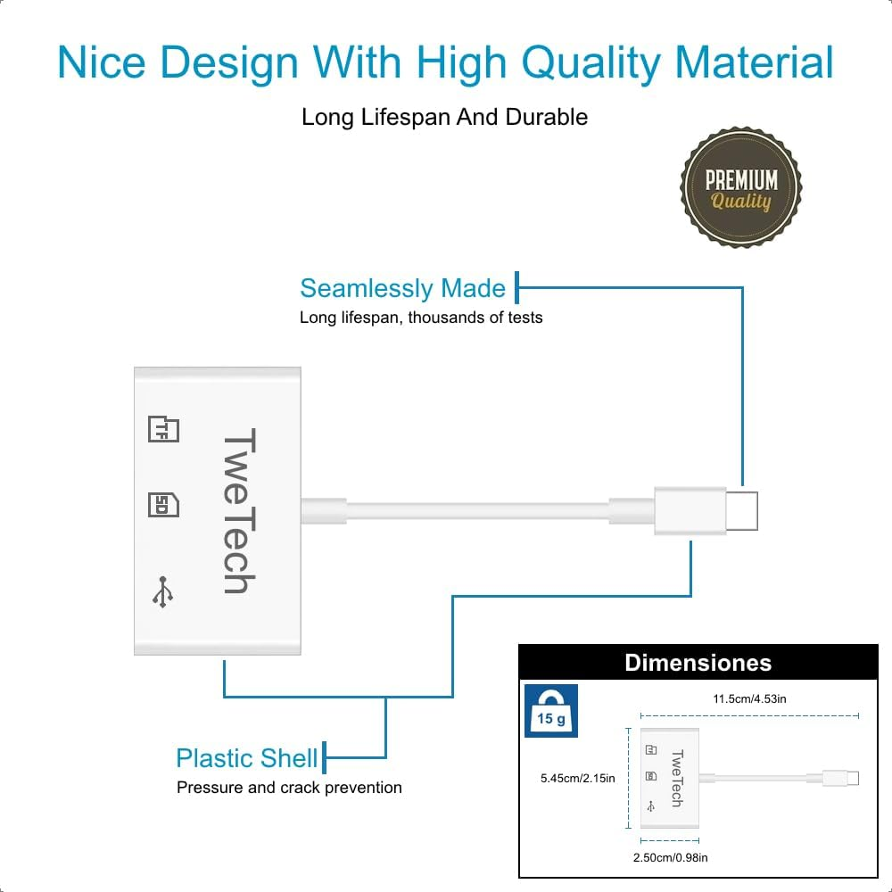 Twetech Micro SD Card Reader, SD Card Adapter, USB C Card Reader Adaptor OTG, Memory Sd/Micro SD/TF/SDXC/SDHC/MMC, for USB & Type C Phone Tablet Laptop, Iphone Ipad Imac Macbook, Samsung Android image number 6