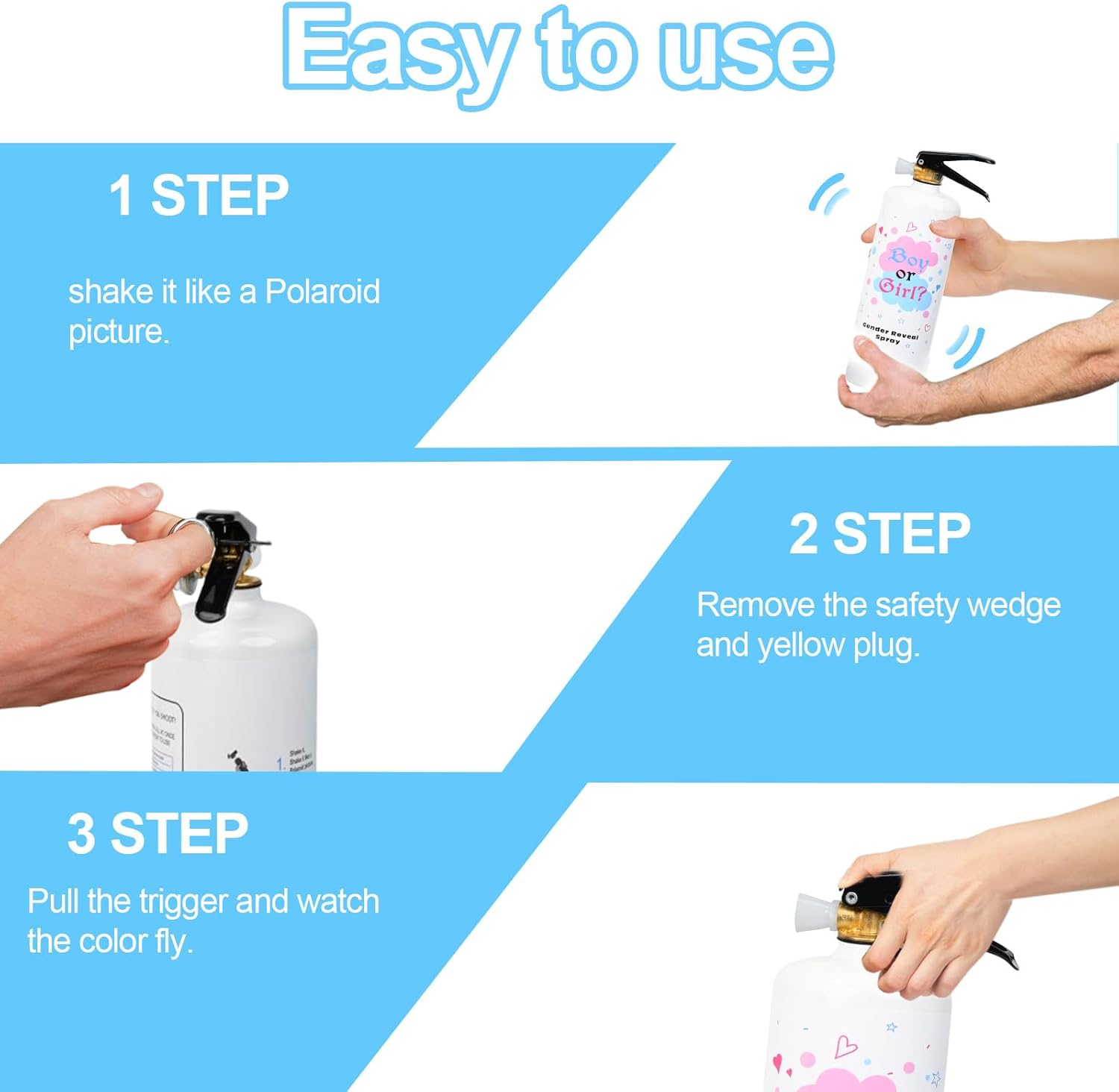 1Kg Large Gender Reveal Fire Extinguisher Cornstarch Spray；Baby Boy or Girl Reveal Party Ideas；Eco-Friendly 100% Biodegragable for Gender Reveal Party Supplies (Blue) - Pink image number 3