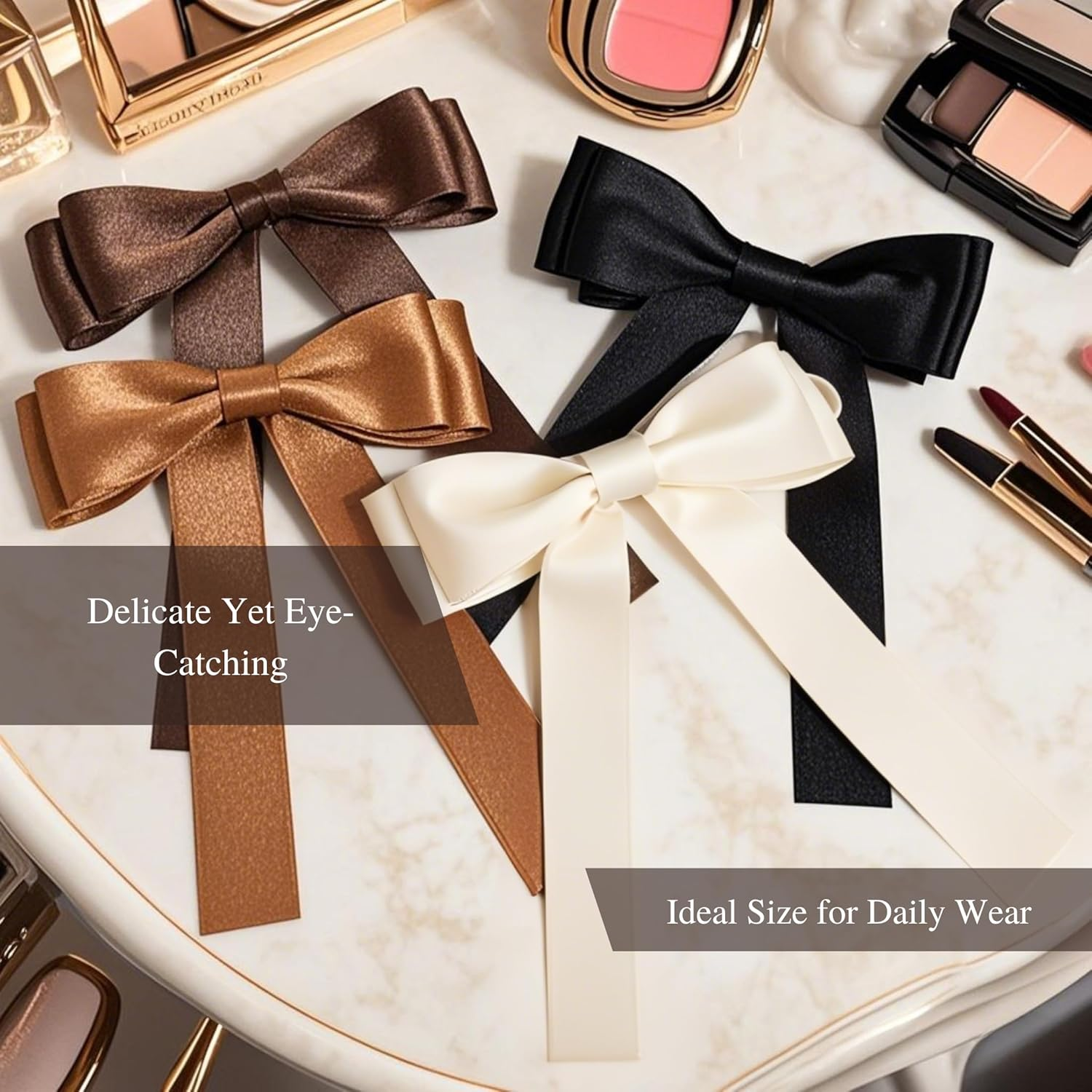 Elegant Black Satin Hair Bow for Women &ndash; 2Pcs Ribbon Bow Clip - Half Up, Ponytail, and Braided Hairstyles &ndash; Fashionable Hair Accessories for Daily Wear, Parties, and Special Occasions (Black) image number 3