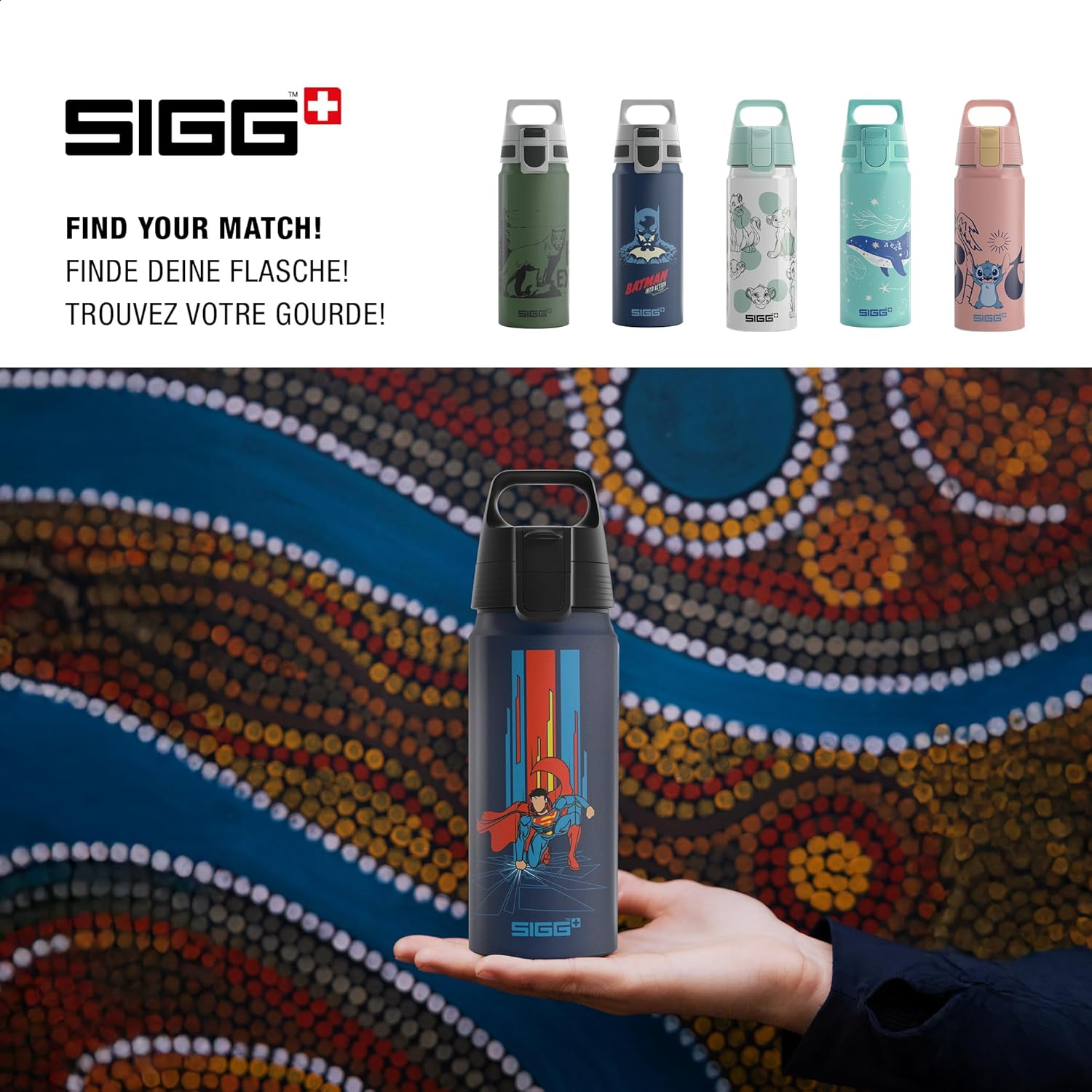 SIGG - Aluminium Water Bottle for Children - WMB ONE Superman Blue - Suitable for Carbonated Drinks - Leak-Proof - Feather-Light - Bpa-Free - Climate Neutral Certified - Sports & School - Blue - 0.6 L - Superman Blue image number 3