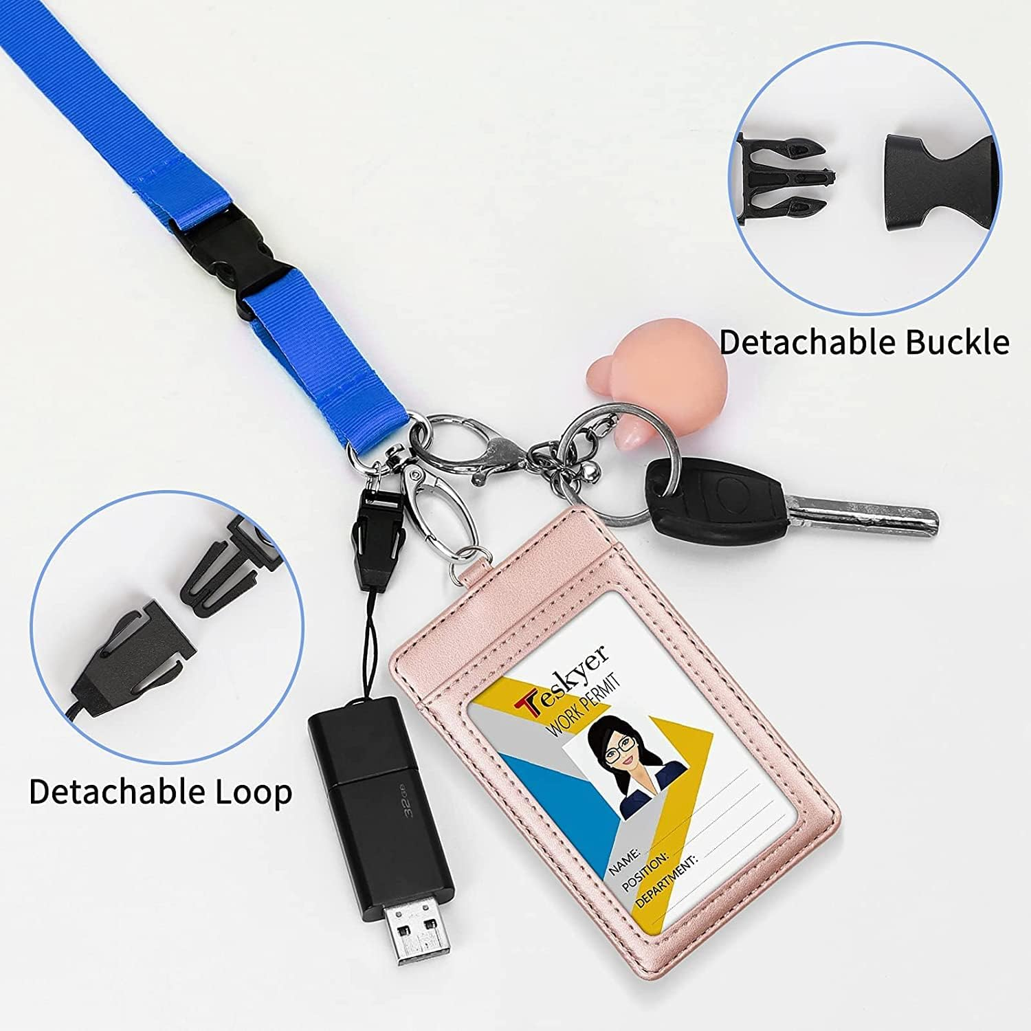 FYY Lanyards for ID Badges - 5 PCS Polyester Neck Strap Office Lanyard with Safety Breakaway Buckle & Detachable Buckle & Oval Clasp for ID Badge Holder, Phone, Camera, Keys, USB, Whistles image number 4
