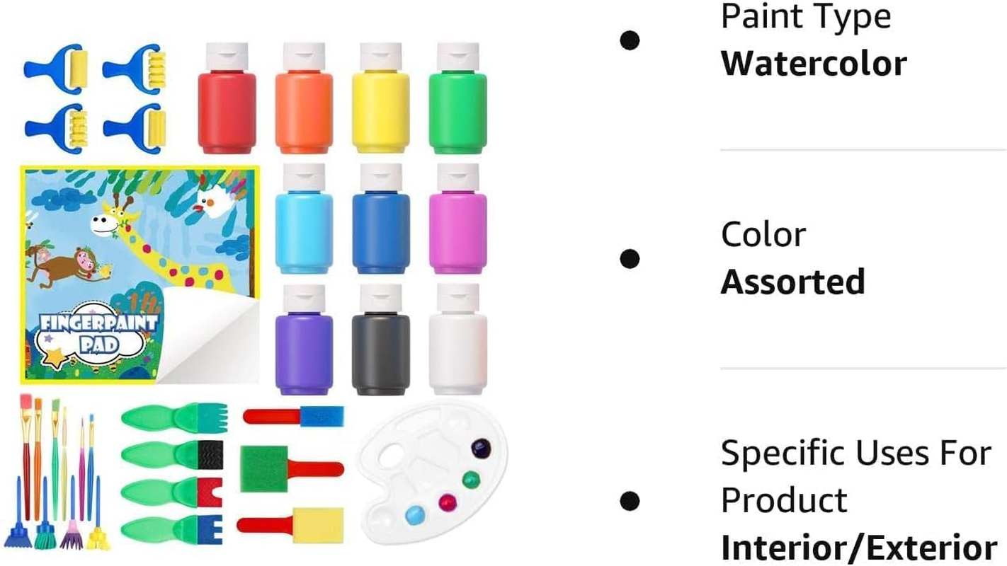 Washable Finger Paint Set, Shuttle Art Kids Paint Set with 10 Colours (60Ml) Finger Paints Brushes, Finger Paint Pad Spongebrushes Palette, Non Toxic for Toddlers Home Activity Early Education image number 4