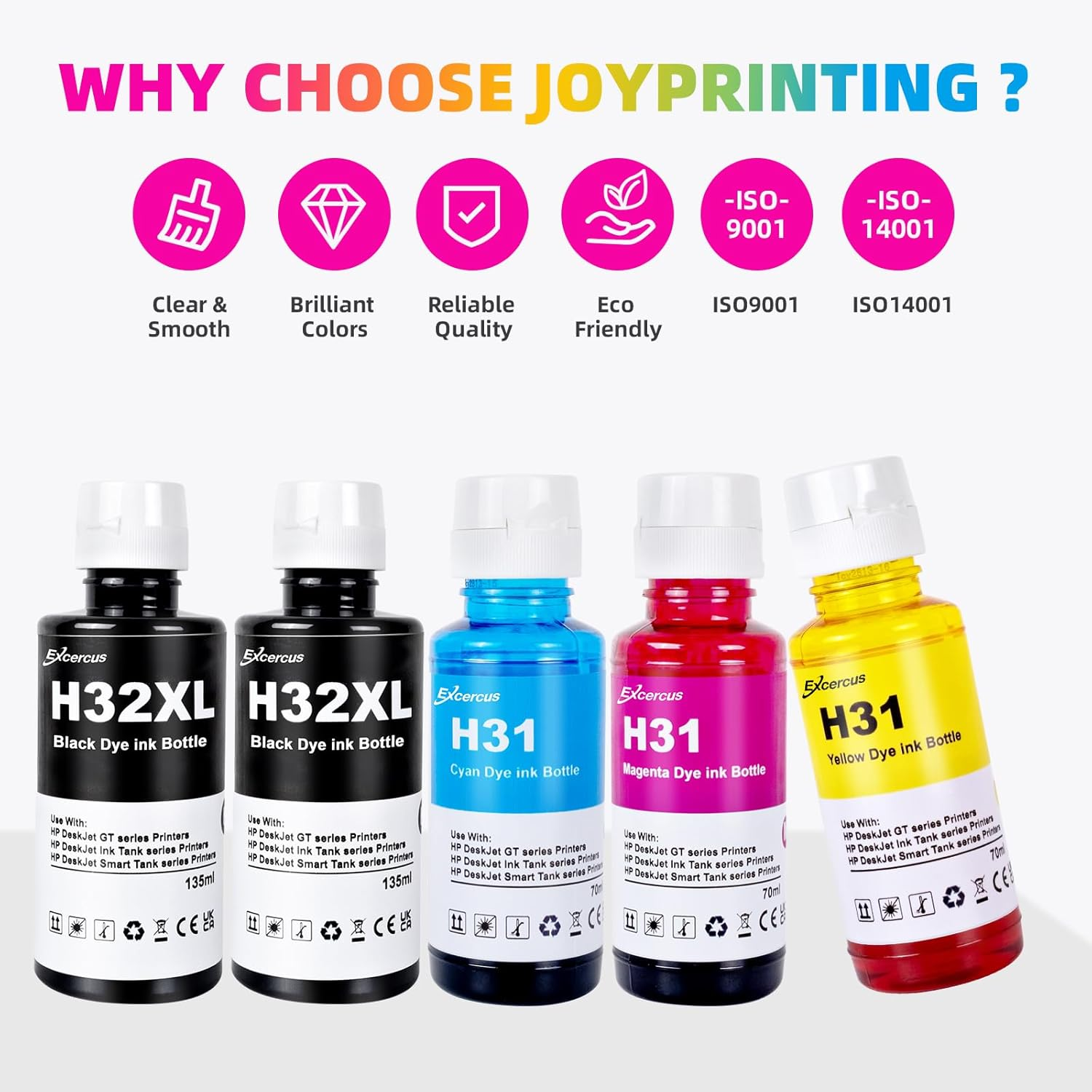 Ink Bottle 31 32XL 32 XL Compatible with HP Smart Tank 5000 5101 7301 6001 7602 5101 7001 551 555 651 455 457 450 Printers (2 135ML 32XL Black Ink, 70ML 31 Color Ink) image number 4