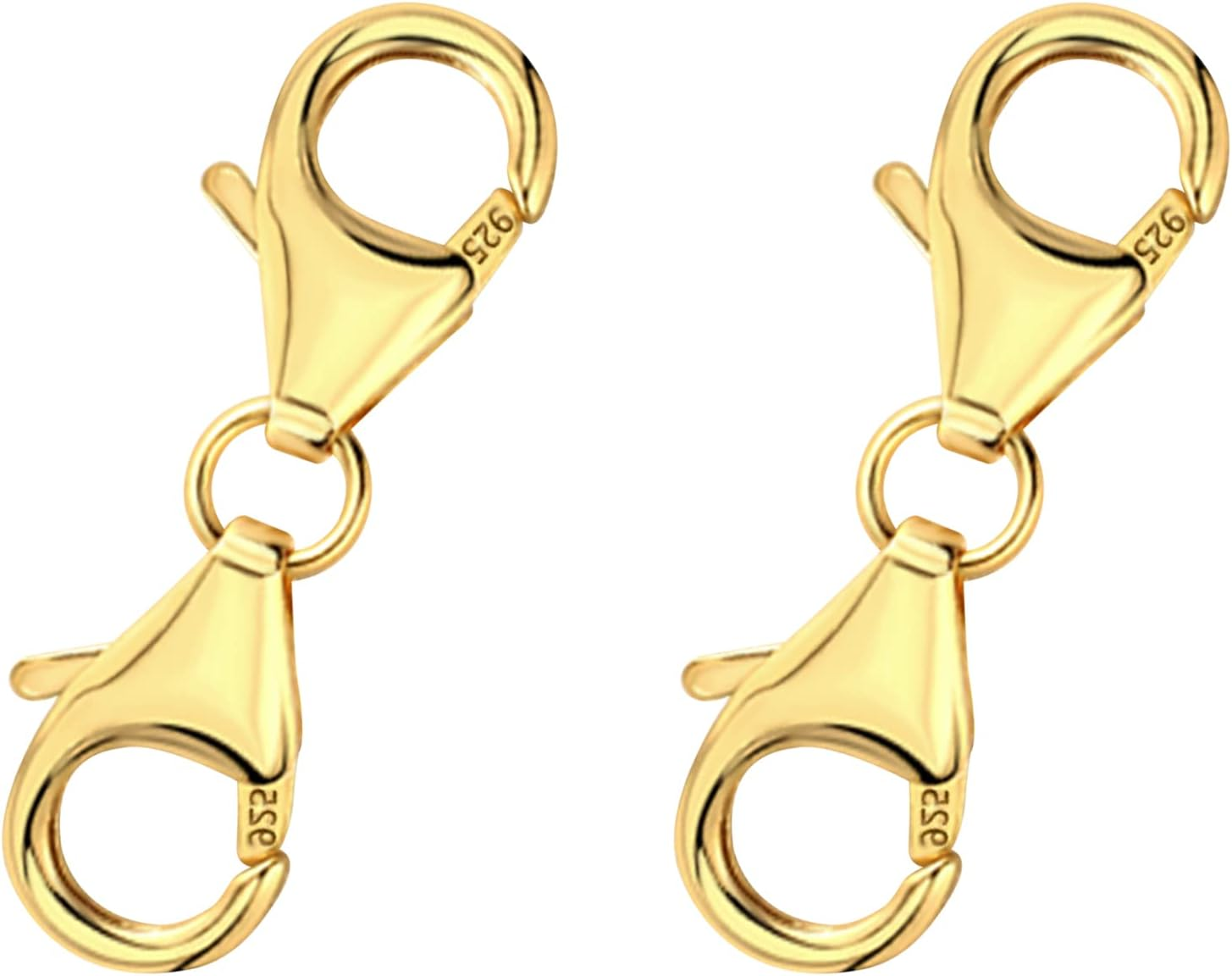 Bracelet Extender Gold Necklace Clasps and Closures 14K Gold Plated 925 Sterling Silver Double Lobster Clasp Double Claw Connector for DIY Jewelry Making（2Pcs）