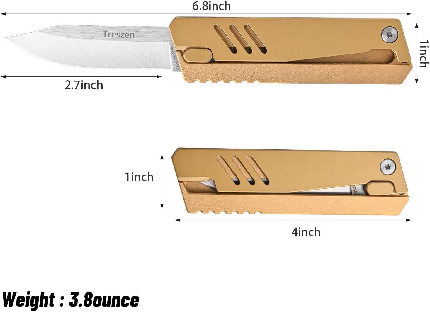 Treszen 6.9 Inch, Fishing Camping Folding Knife, Pocket Knife Outdoor Utility Knife (Gold)