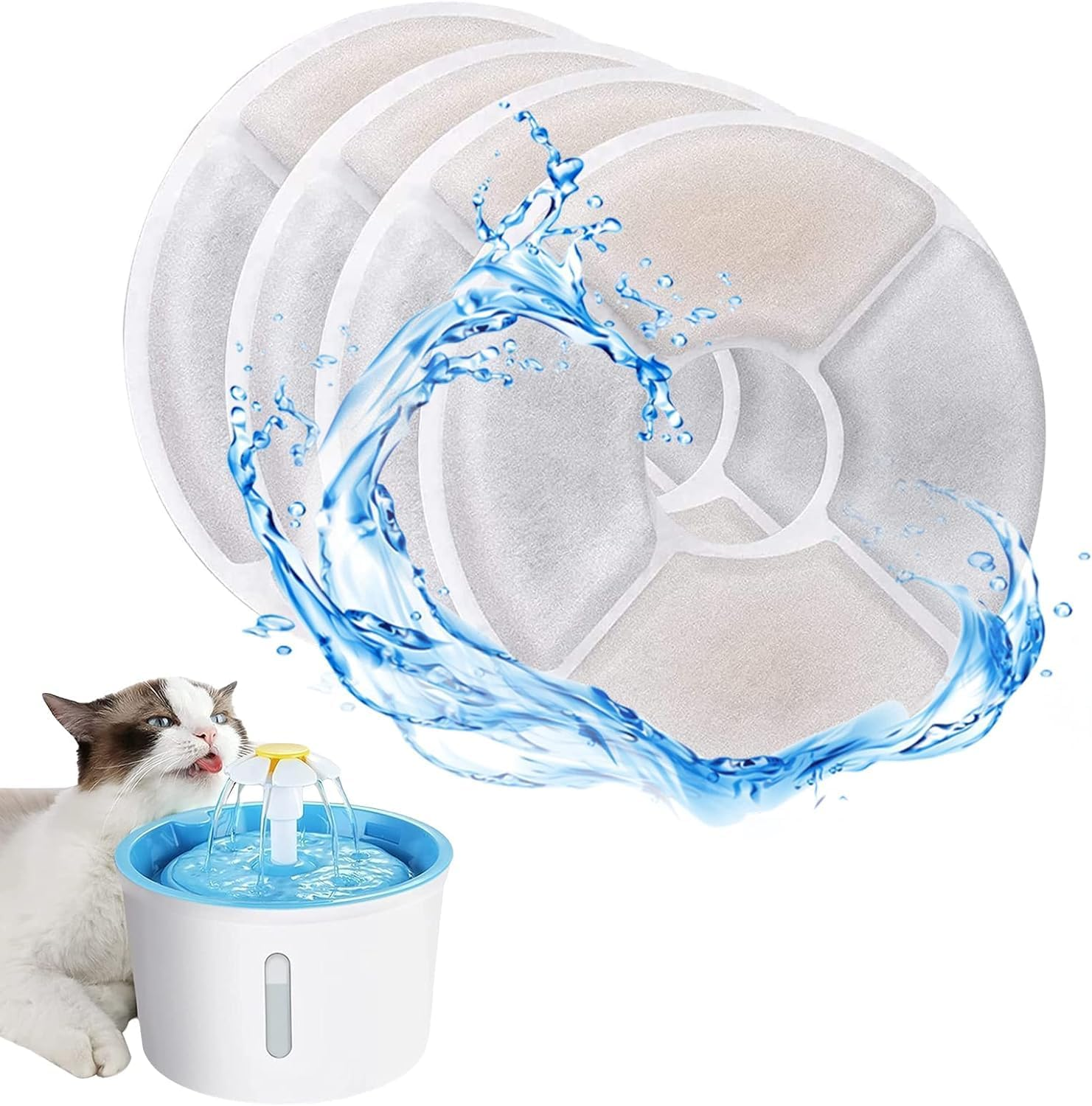 Cat Fountain Filter, Drinking Fountain Filter, Pack of 4 Cat Fountain Replacement Filter for Cats Dogs, Round image number 3