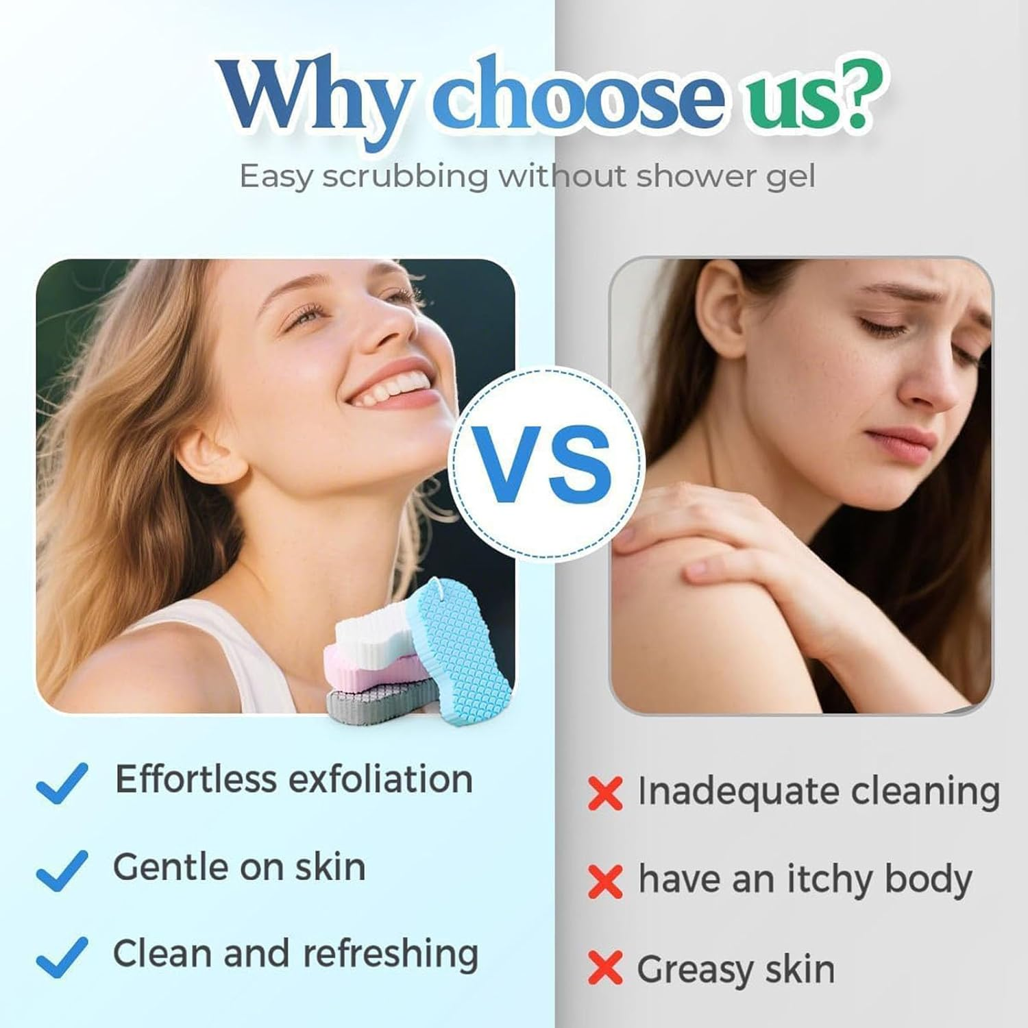 Magic Exfoliating Bath Sponge，Upgraded 3D Super Soft Exfoliating Bath Sponge Magic Exfoliatings Body Scrubbe，Sensitive Skin & Shower Use，Adults & Kids (Blue,3)