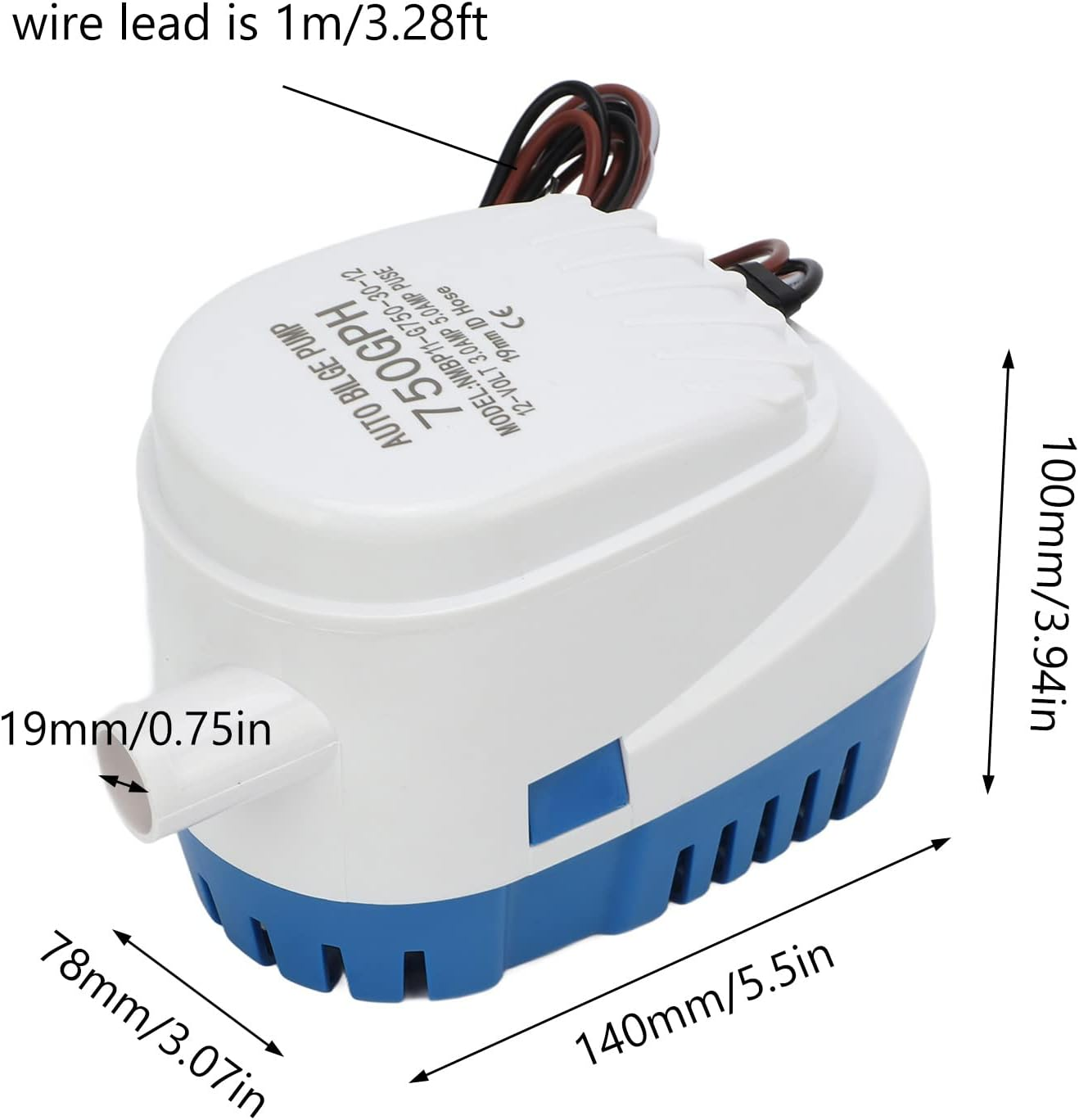 Boat Blige Water Pump, High Efficiency 12V 19Mm ID Good Sealing Automatic Submersible Electric Bilge Pump for Boats, Rvs, Caravans image number 4