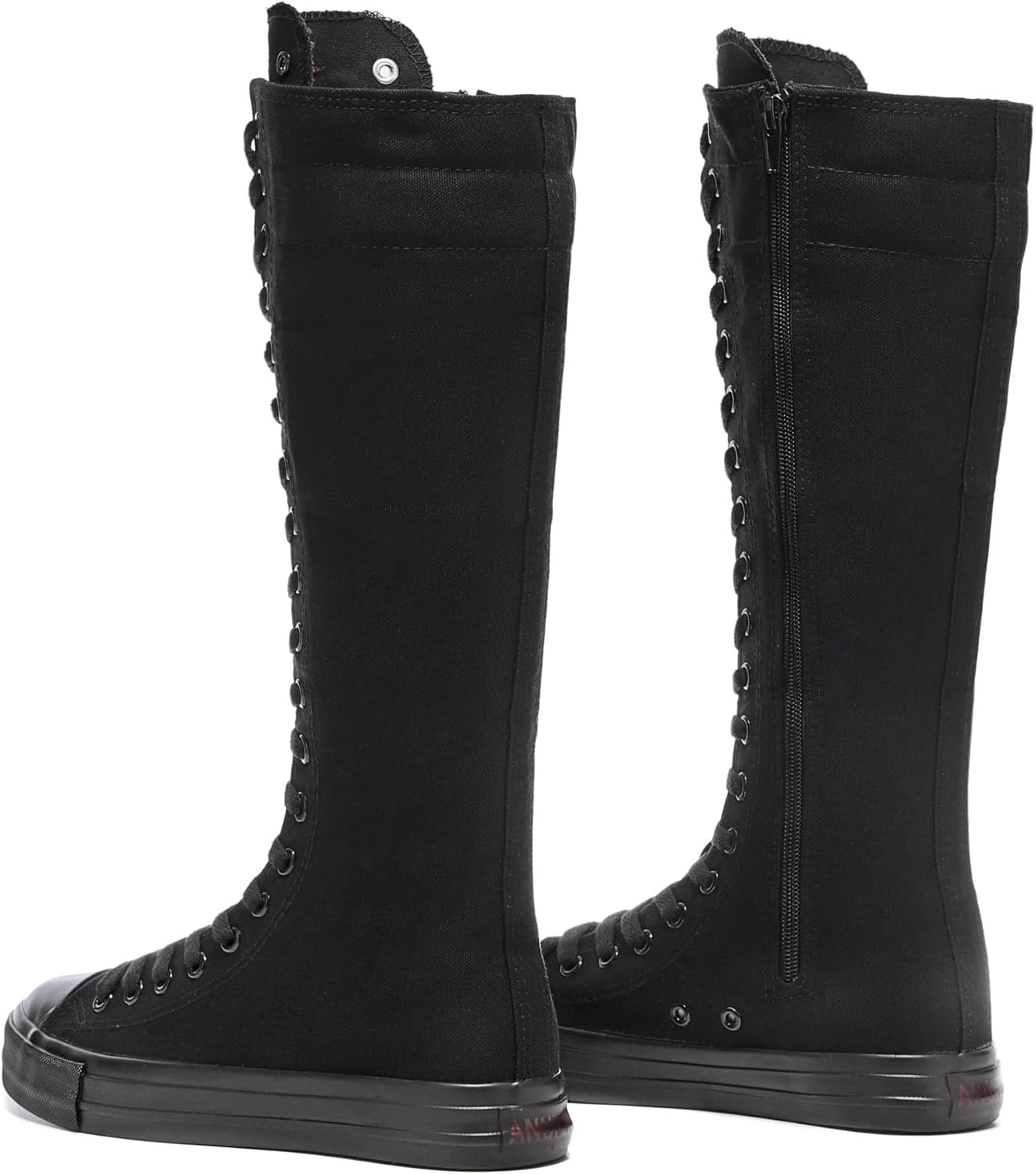 Rismart Women'S Canvas Sneakers Knee Length High Top Side Zip School Cheergirls Long Boots image number 4