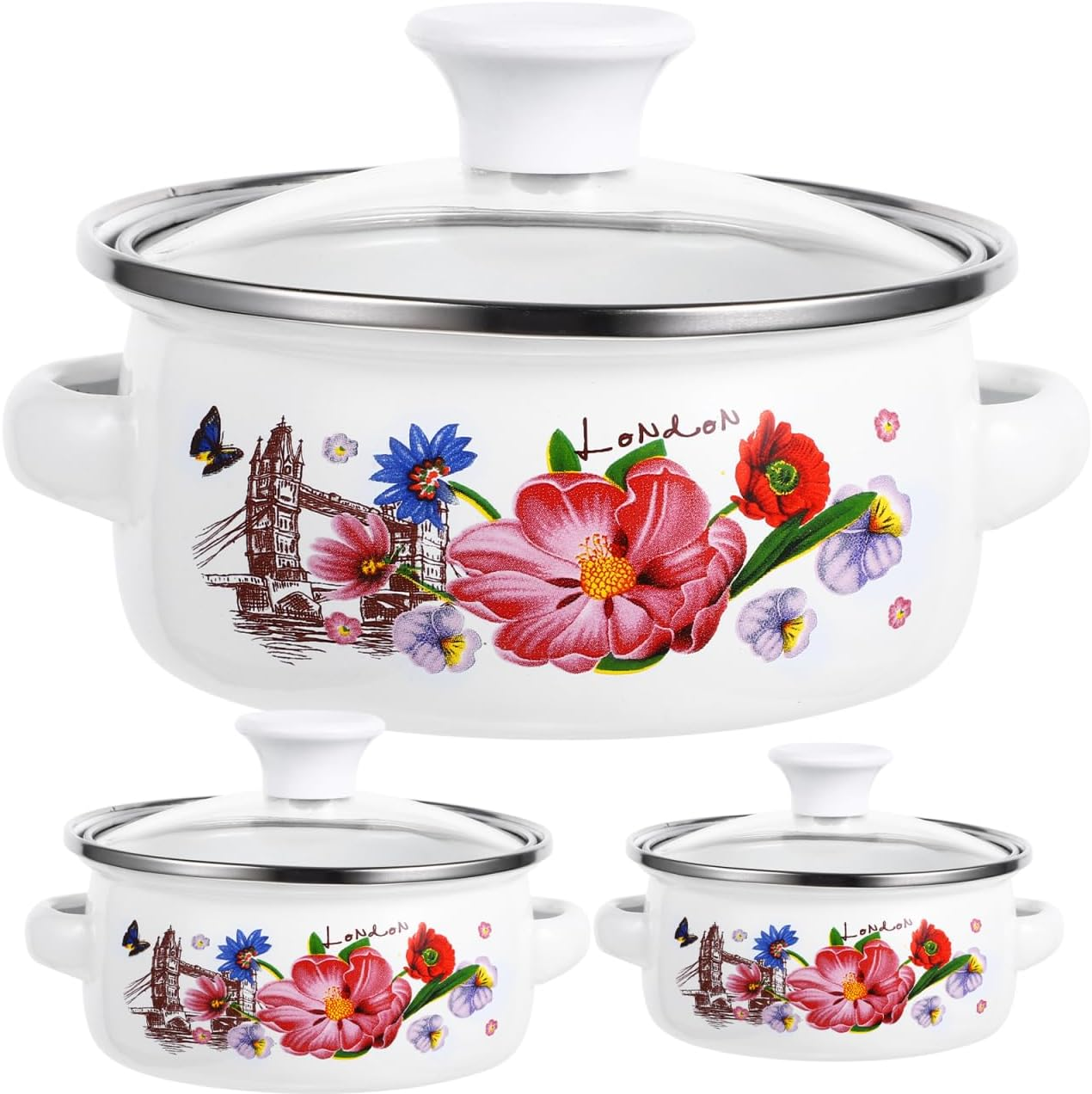 Zerodeko 3Pcs Enamel Simmer Pot Kitchen Soup Pot Small Stew Pot Convenient Pots Instant Noodles Pot Enamel Pot for Stove Pan Enamel Sauce Pot Vintage Pans Pot image number 2