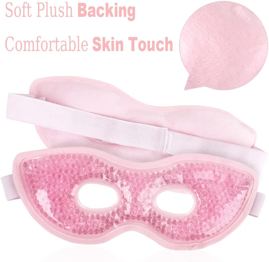 NEWGO Gel Eye Mask Reusable Cooling Eye Mask with Eye Holes, Cold Pack Hot Cold Eye Compress for Puffy Eyes Migraine Headache, Stress Relief, Dry Eyes Dark Circles (Pink) - Pink image number 3