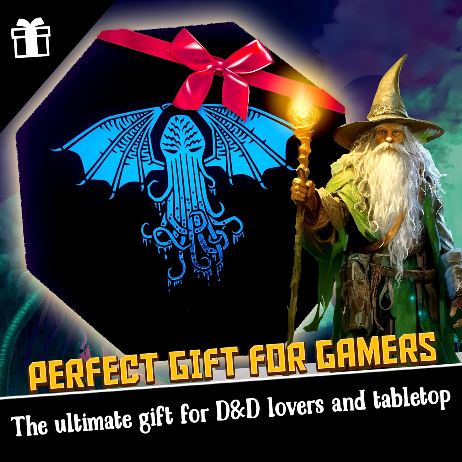 Fantasydice-Cthulhu Tome-Blue- Dice Tray - 8" Octagon with Lid and Dice Staging Area- Holds 5 Sets( 7 Dice Set/ Standard) for All Tabletop Rpgs like D&D , Call of Cthulhu, Shadowrun.