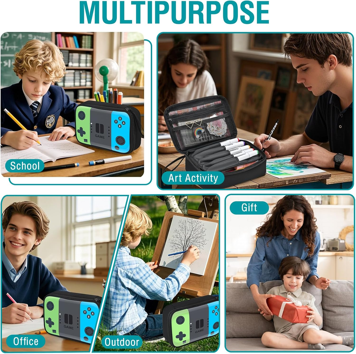 Gamer Pencil Case for Boys, Large Cute Pencil Pouch for Kids Teens with Handle, Sturdy School Supplies Marker Pen Organizer, Big Pen Box Pouch Pencil Bag for Art Office Student School Supply image number 2