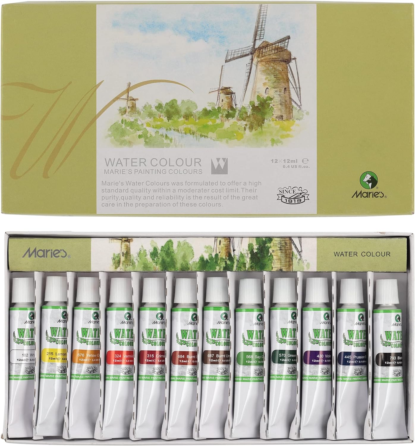 Marie'S Student Watercolor Set, Extra Fine Highly Pigmented Paint Set - 12Ml Tubes - Assorted Colors - [Set of 12] image number 4