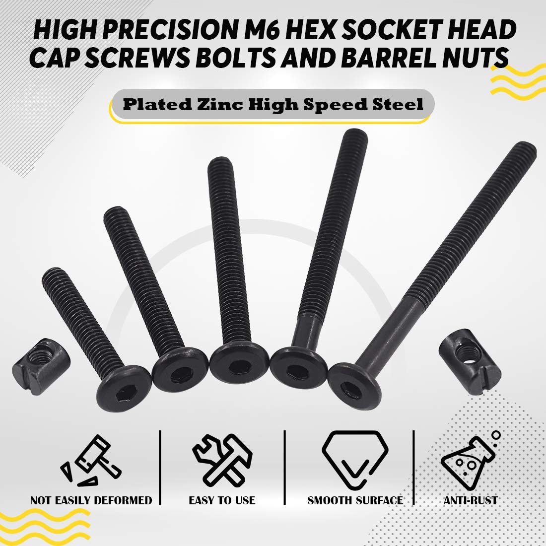 Hilitchi M6 120Pcs Black Hex Socket Head Screws Bolts Barrel Nuts Hardware Assortment Kit for Crib Baby Bed Furniture Cots and Chairs (35Mm/45Mm/55Mm/65Mm/75Mm-Assortment Kit) image number 2