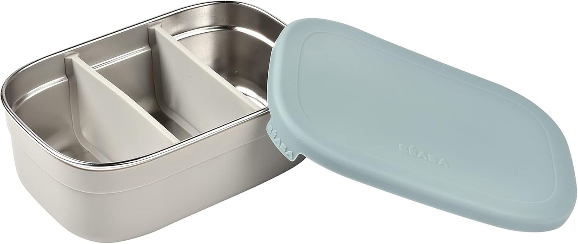 B&Eacute;ABA, Children'S Lunch Box with Compartments, Leak-Proof and Bpa-Free, Stainless Steel Bento Box Children, Silicone Case, Extremely Robust, Ideal for Nursery and School, 760 Ml, Grey/Blue - Grey/Powder Pink image number 7