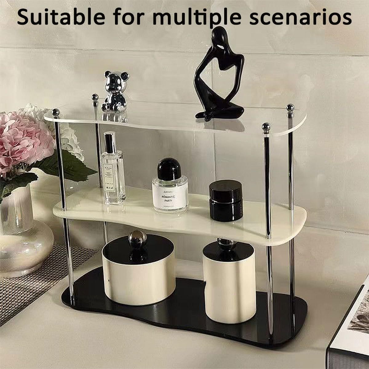 AIMALL Elegant Acrylic Desktop Storage Rack, Fashion Ins Style Water Cup and Perfume Holder, Removable Shelves, 15.75 X 5.91 X 12.6 Inch - Storage-Tht image number 5