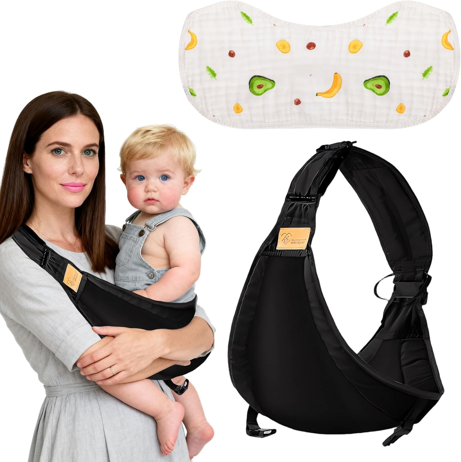 Baby Sling Carrier, 1 Pcs Toddler Sling Carrier with Burp Towel, Lightweight Toddler Carrier, Ergonomic Baby Carrier, Adjustable Baby Hip Carrier for Shopping Travel (0-48 Months, 25Kg)