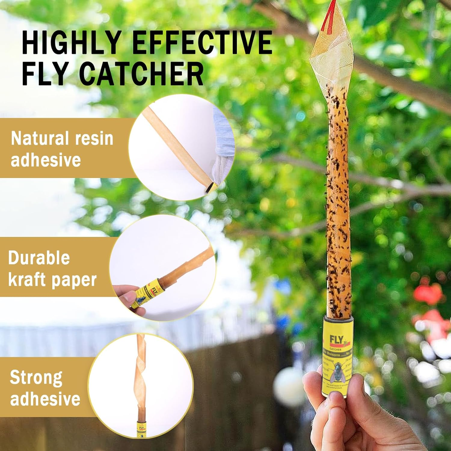 Jotia 16Pcs Fly Paper Strips Traps for Indoors Outdoor, Fruit Fly Paper Rolls Gnat Trap Sticky Tape Catcher Ribbon Set Hanging Insect Mosquito Traps image number 2