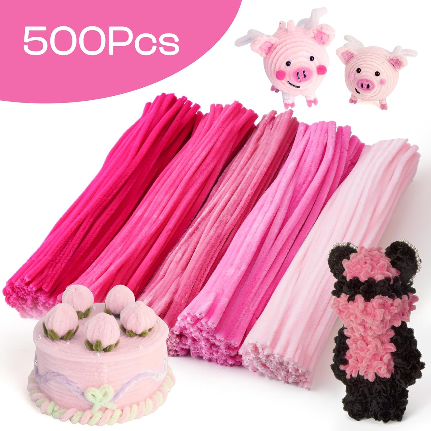 Caydo 500 Pieces Pink Pipe Cleaners, Chenille Stems, Pipe Cleaner Crafts for DIY Art and Craft Projects Creative Gift Party Decorations image number 3